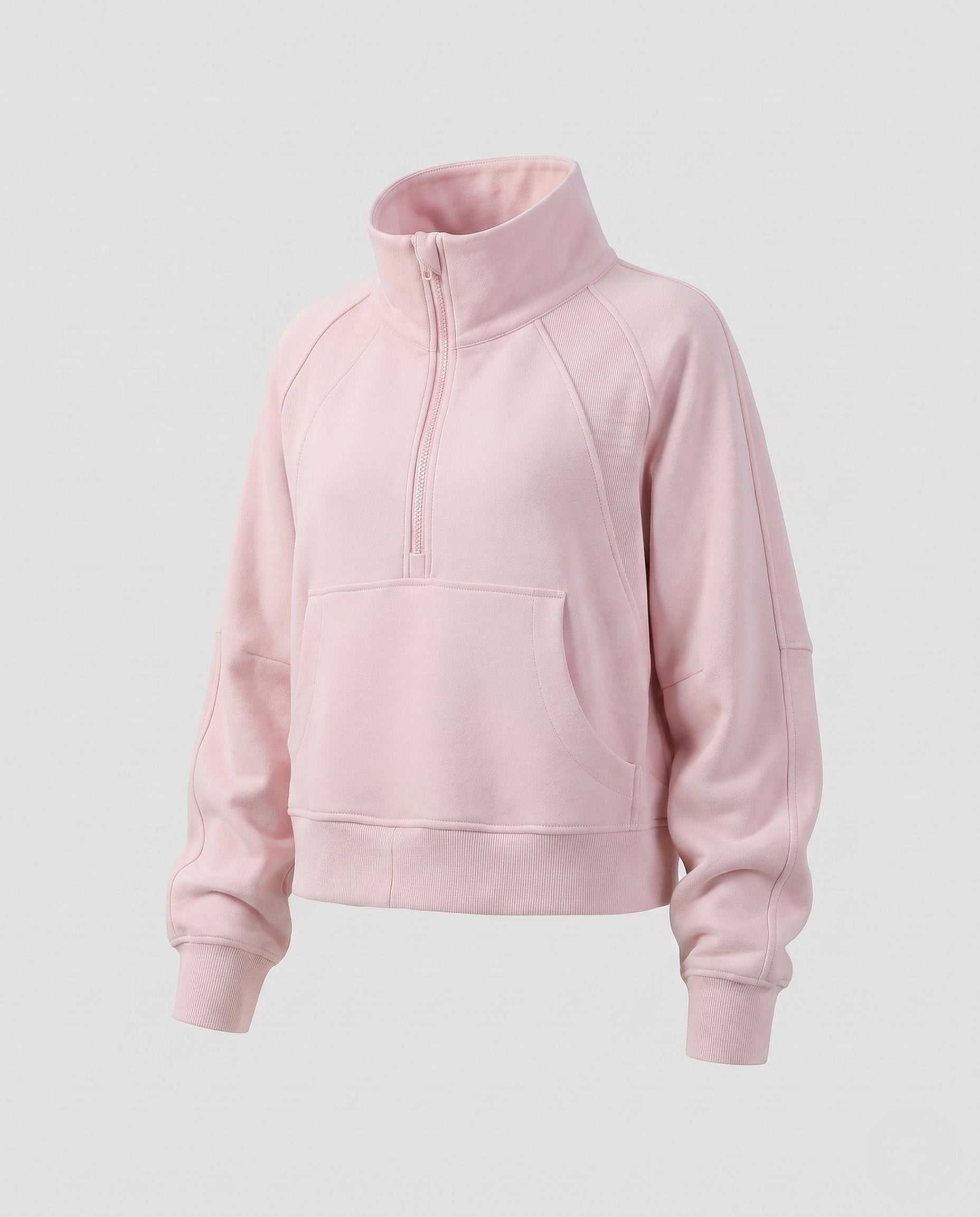 Women's Sporty Cropped Hoodie with High Collar and Kangaroo Pocket