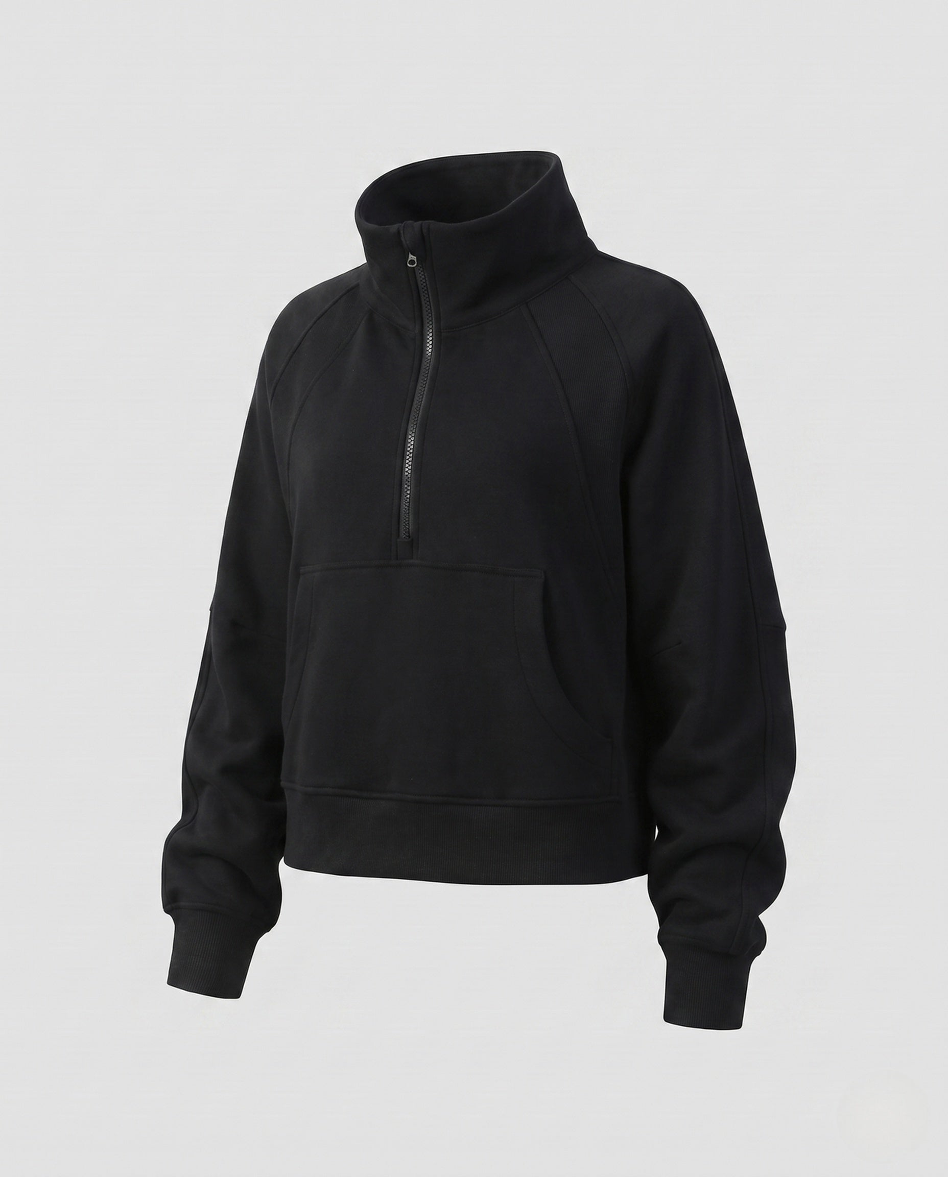 Women's Sporty Cropped Hoodie with High Collar and Kangaroo Pocket