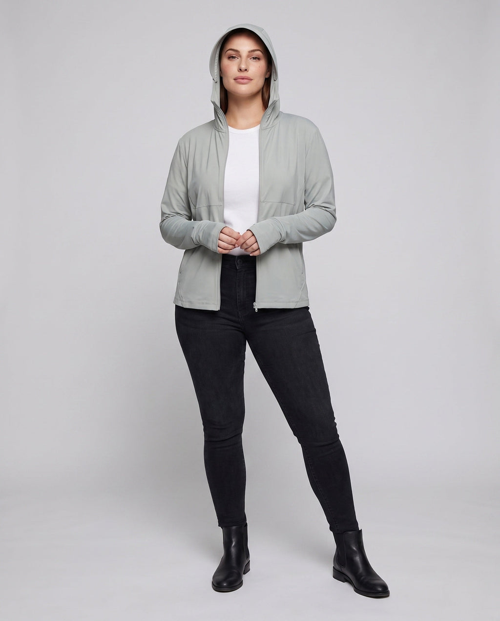 Women's Technical Sports Jacket with Hood and Breathable Inserts - Front View