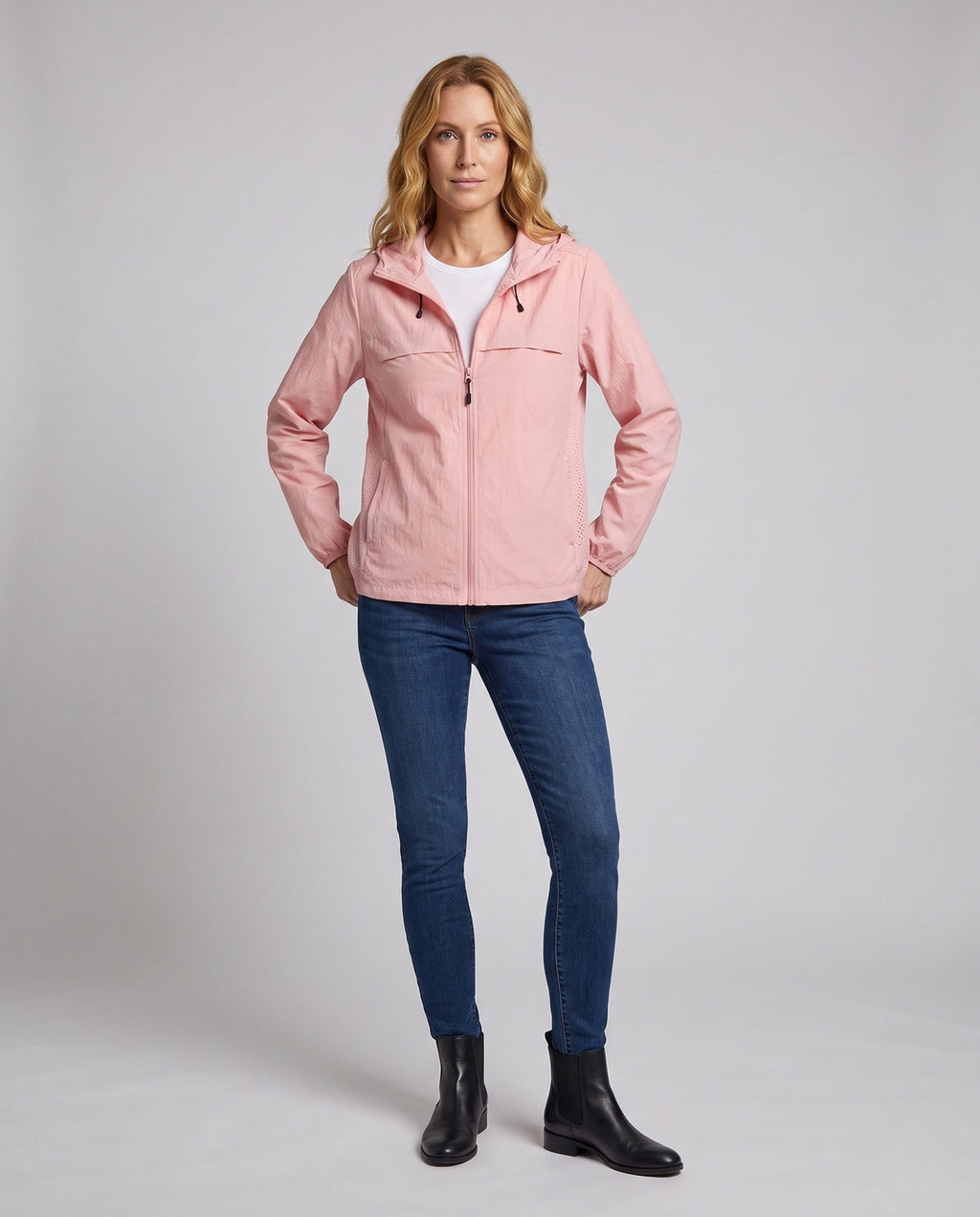 Women's Technical Windbreaker Jacket with Adjustable Hood - Front View