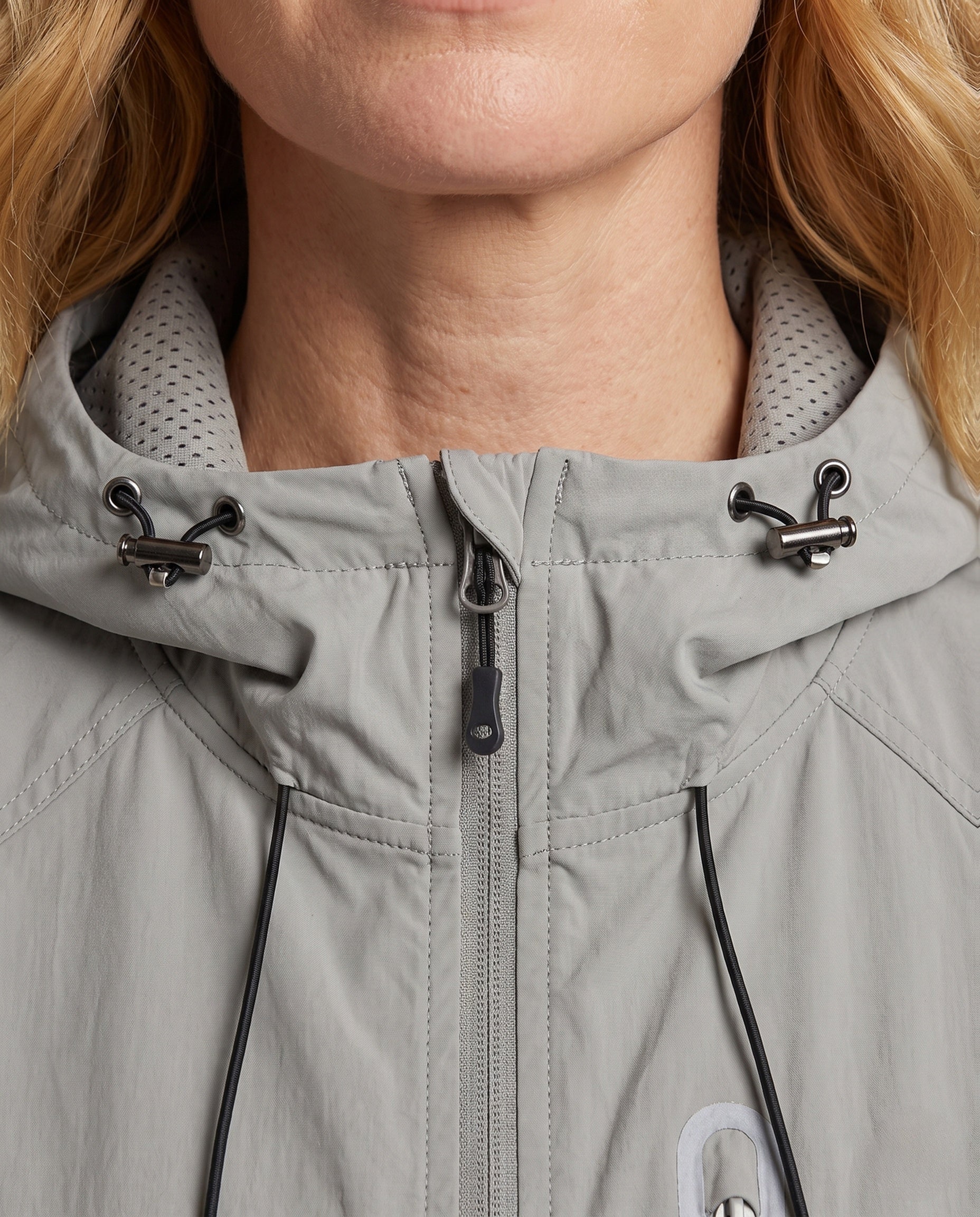 Women's Ultra-Light Functional Jacket with Adjustable Hood Collar - Close-Up Detail