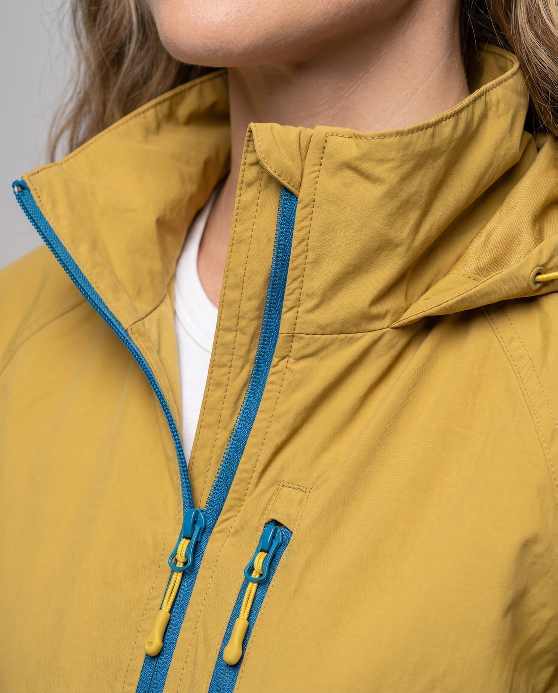 Women's Waterproof Lightweight Jacket with Functional Zipper Pockets - Close-Up Detail