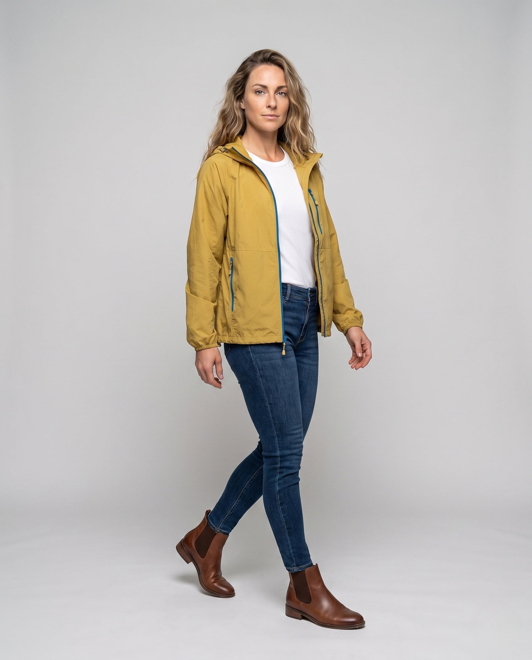 Women's Waterproof Lightweight Jacket with Functional Zipper Pockets - Front View