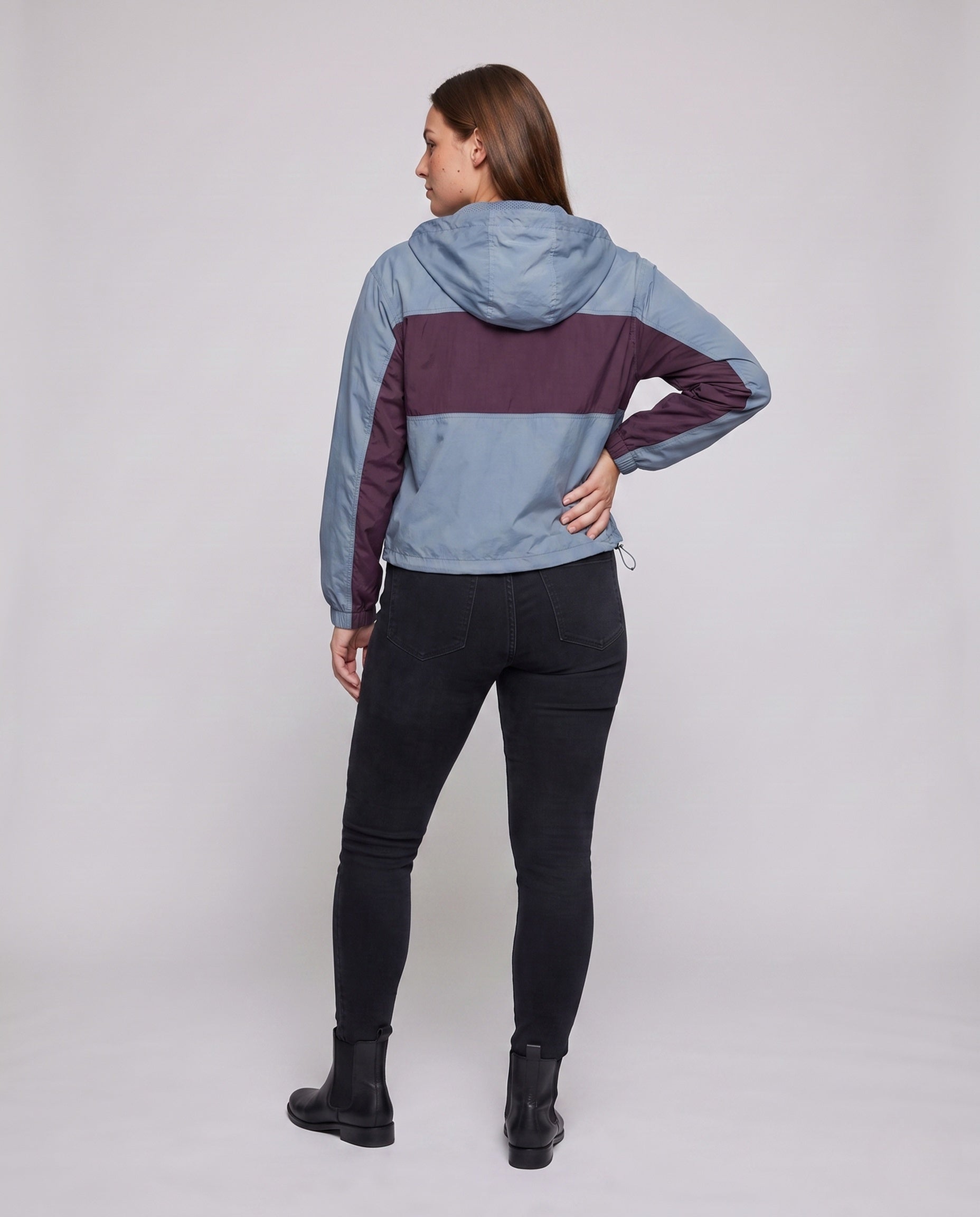 Women's Short Multifunctional Outdoor Jacket with Hood - Back View