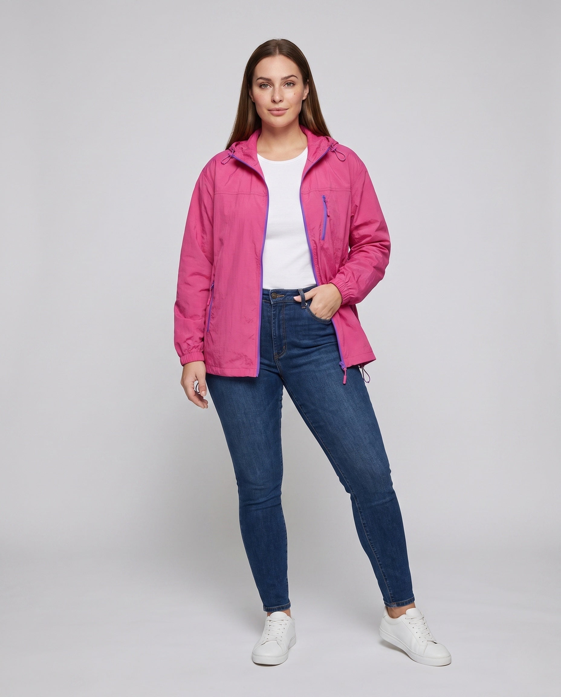 Women's Lightweight Outdoor Jacket with Adjustable Hood Area - Front View