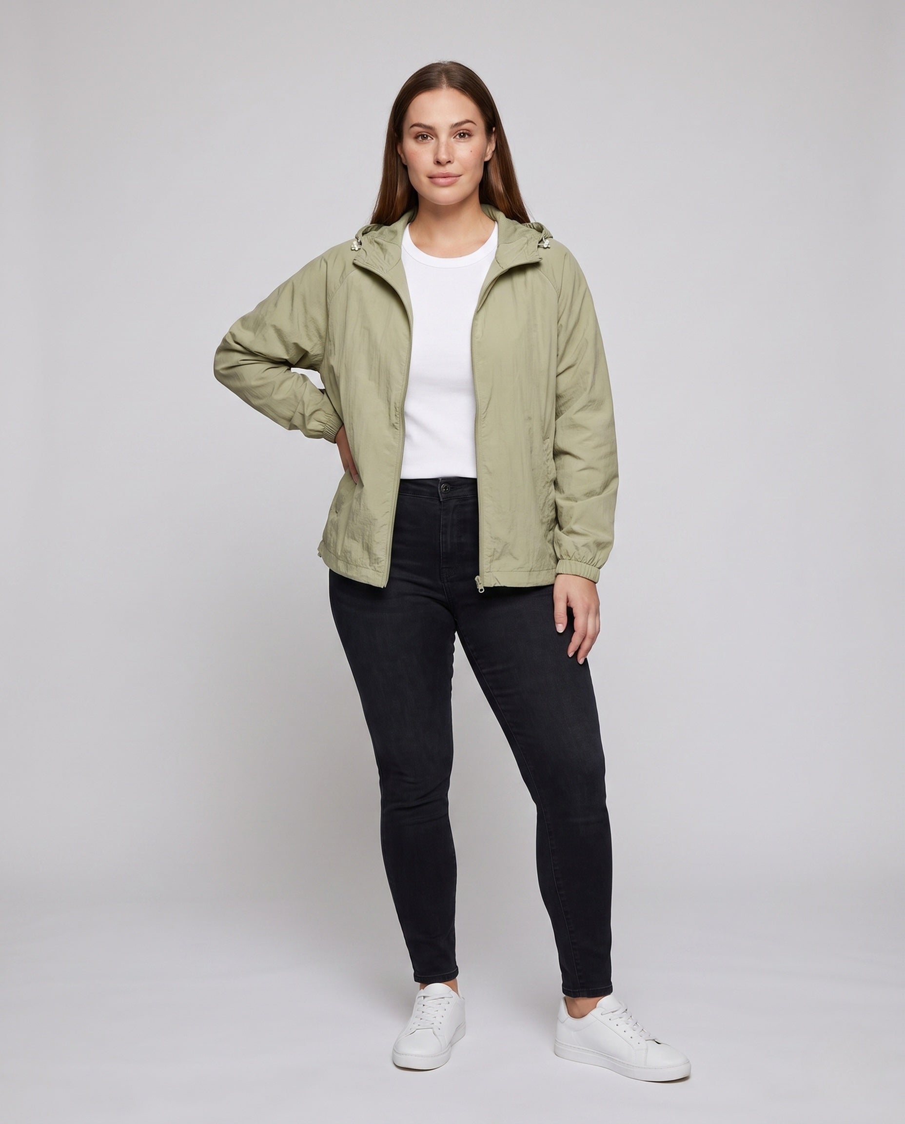 Women's Lightweight Outdoor Jacket with Adjustable Hood - Front View