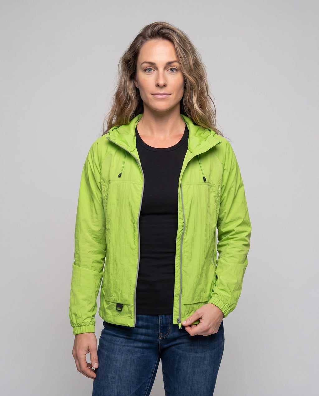 Women's Lightweight Rain Jacket with Breathable Features - Upper Body View