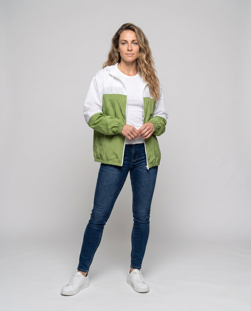 Women's Lightweight Transition Jacket with Adjustable Hood - Front View
