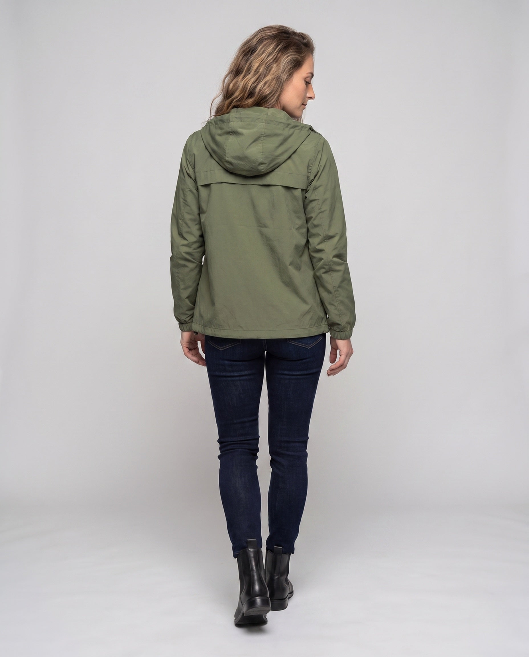 Women's Lightweight, Windproof Sports Jacket with Adjustable Hood - Back View