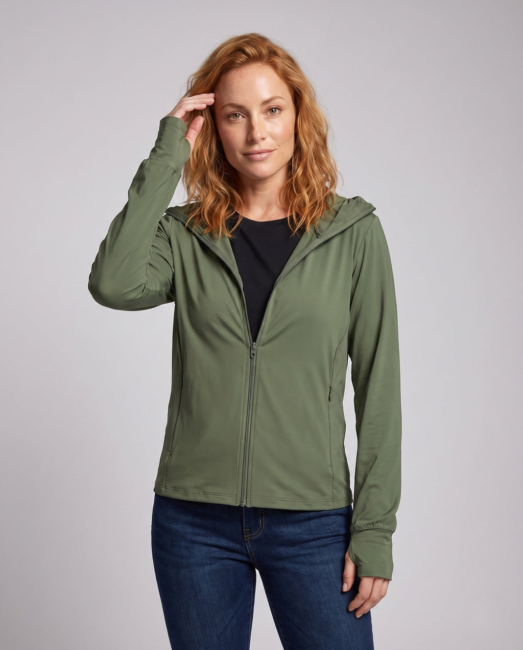 Women's Sporty Wind Jacket with Lightweight, Water-Repellent Material - Upper Body View