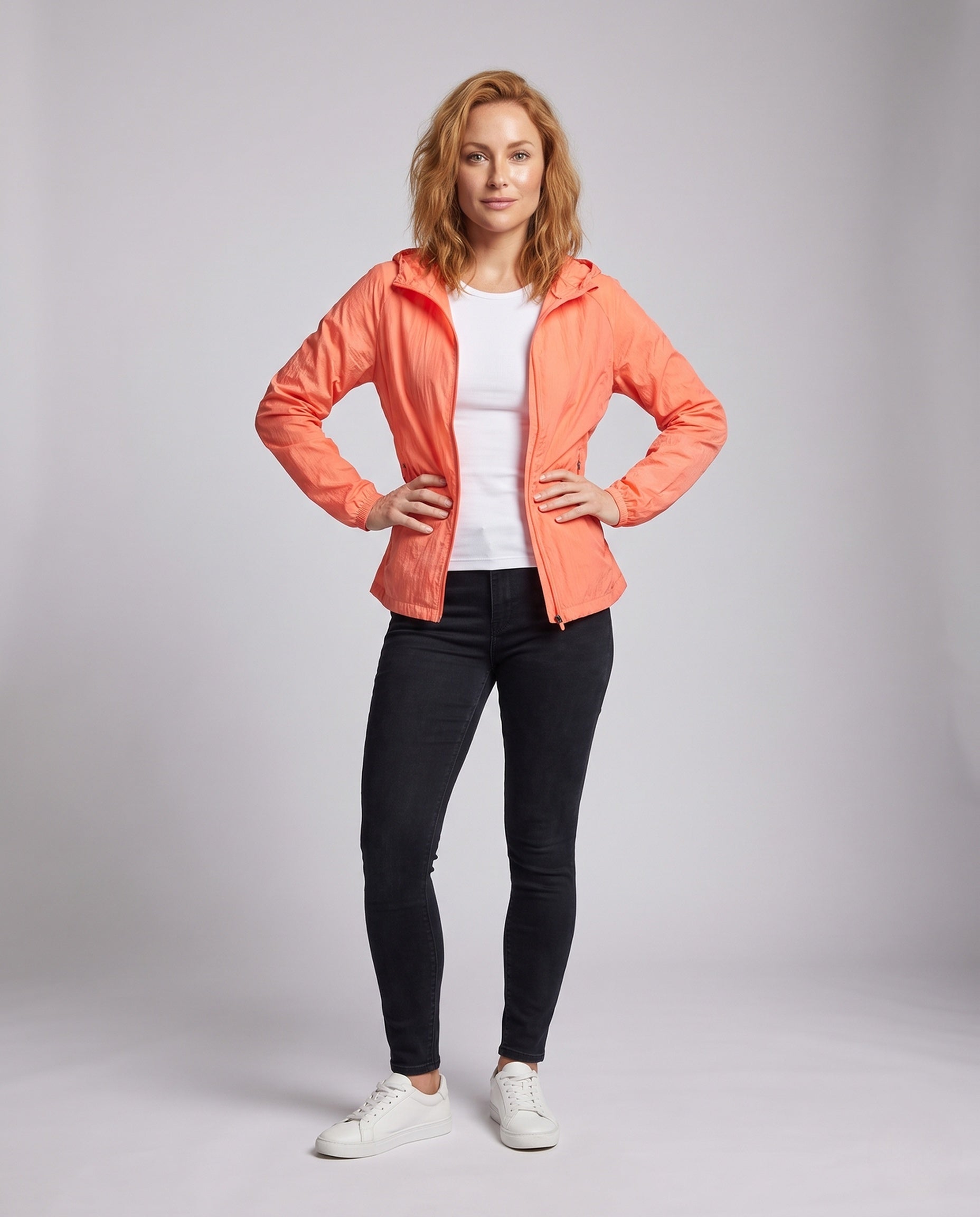 Women's Ultralight Windbreaker with Adjustable Hood - Front View