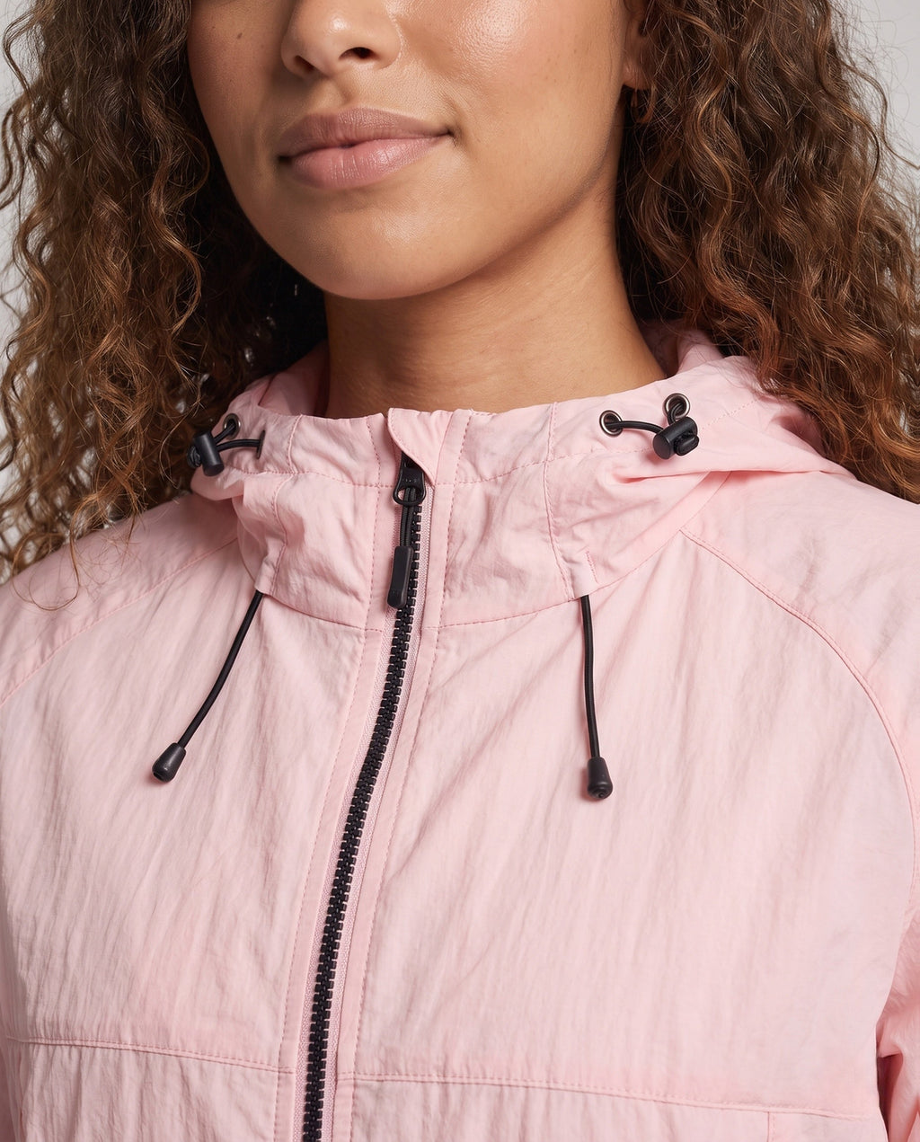 Women's Windproof Softshell Jacket with Adjustable Hood - Close-Up Detail