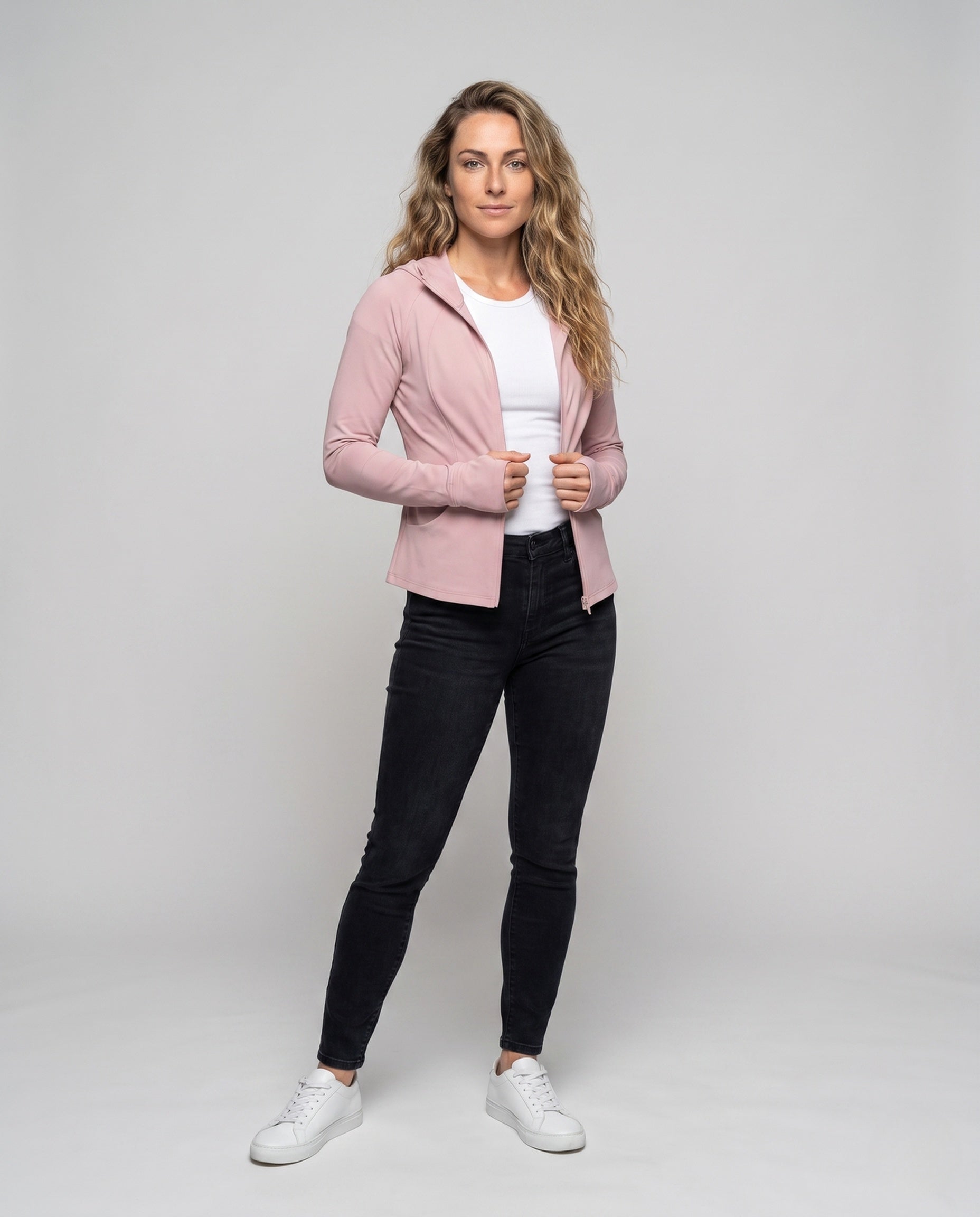 Women's Sporty Hoodie with Zip and Figure-Flattering Cut - Front View