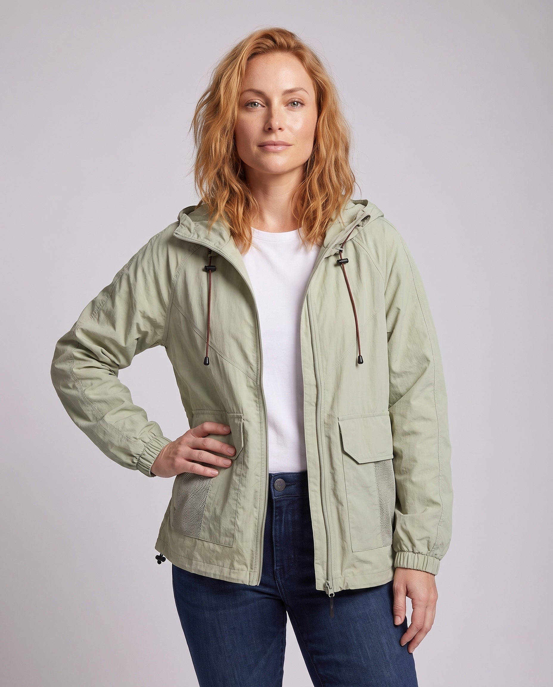 Women's Breathable Casual Jacket with Adjustable Hood - Upper Body View
