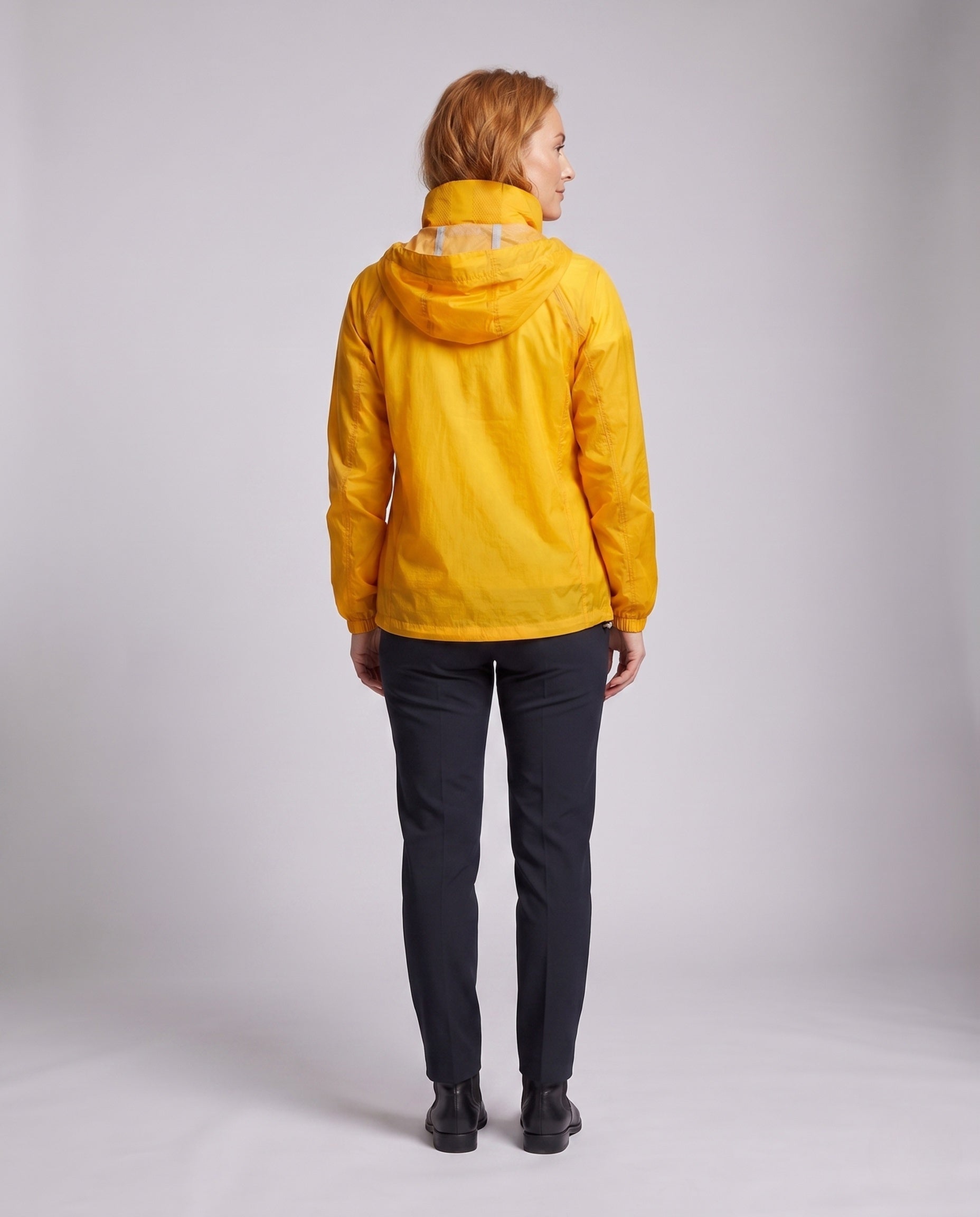 Women's Breathable Rain Jacket with Multifunctional Hood - Back View
