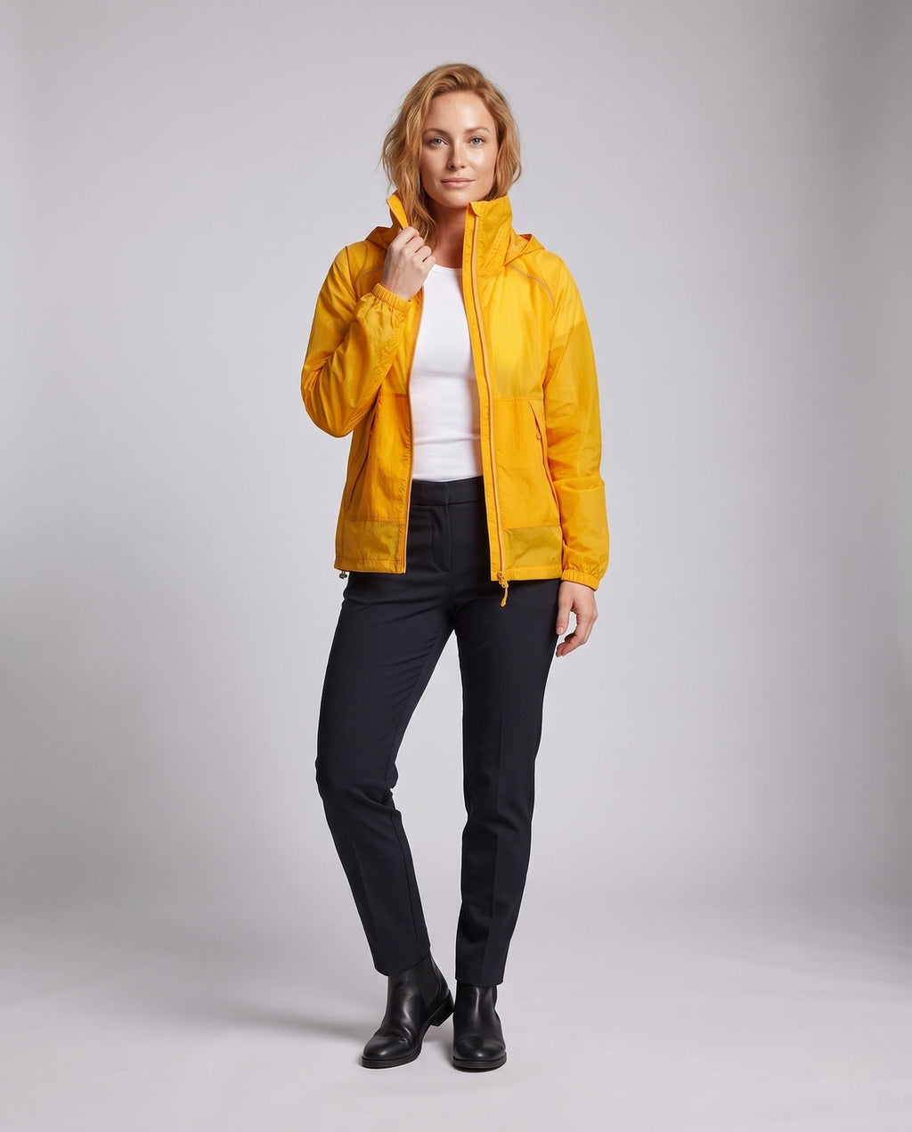 Women's Breathable Rain Jacket with Multifunctional Hood - Front View