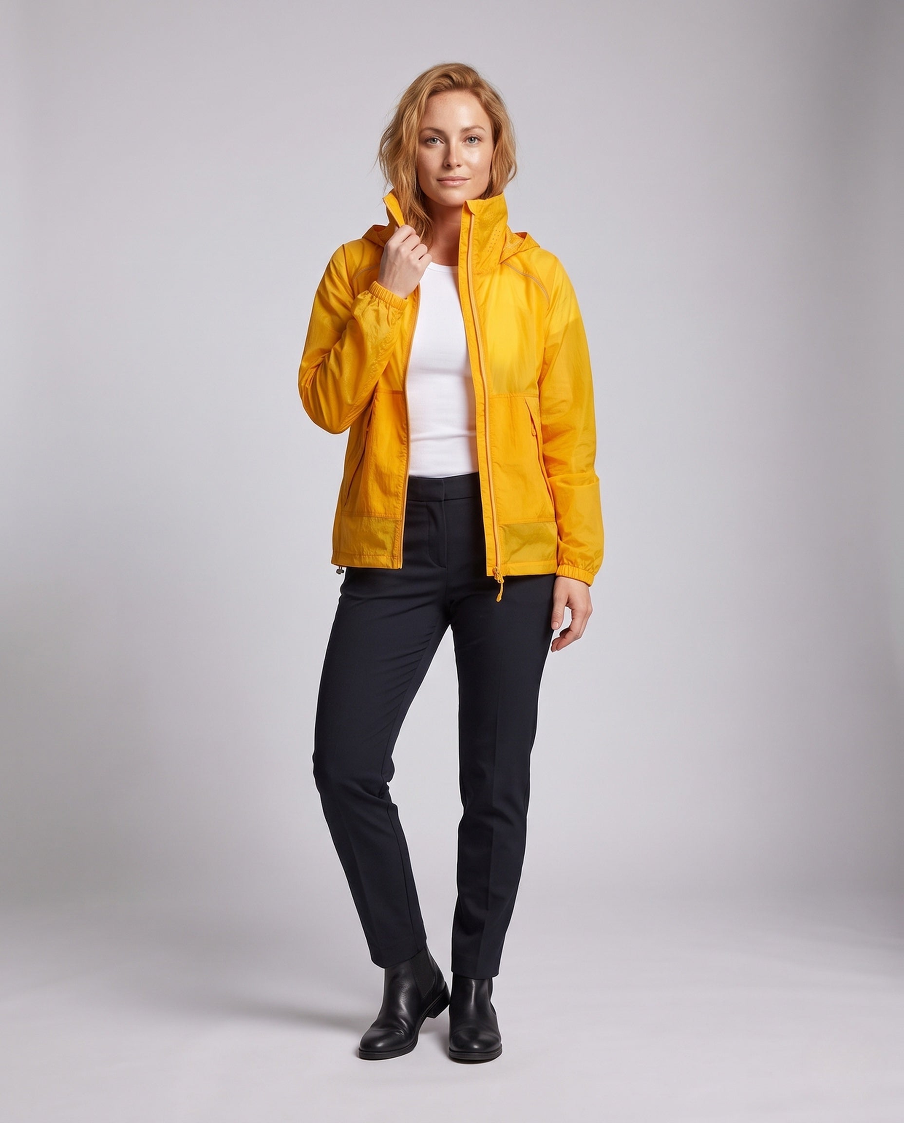 Women's Breathable Rain Jacket with Multifunctional Hood - Front View