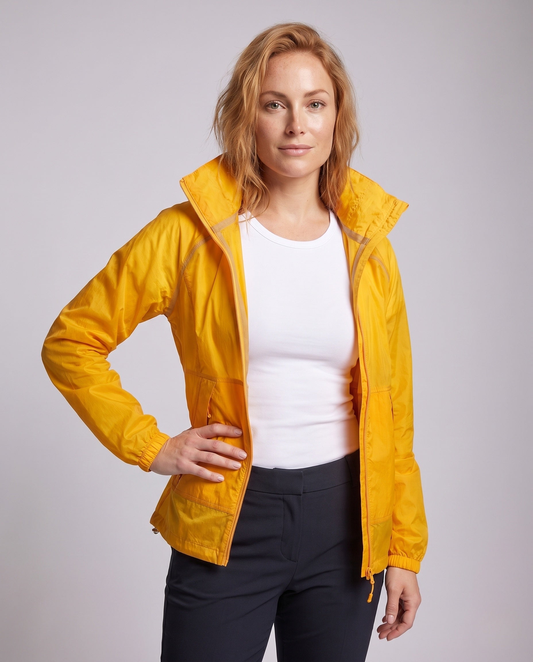 Women's Breathable Rain Jacket with Multifunctional Hood - Upper Body View
