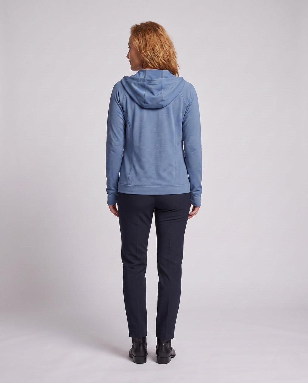 Women's Breathable Sports Jacket with Hood and Full-Length Zipper - Back View