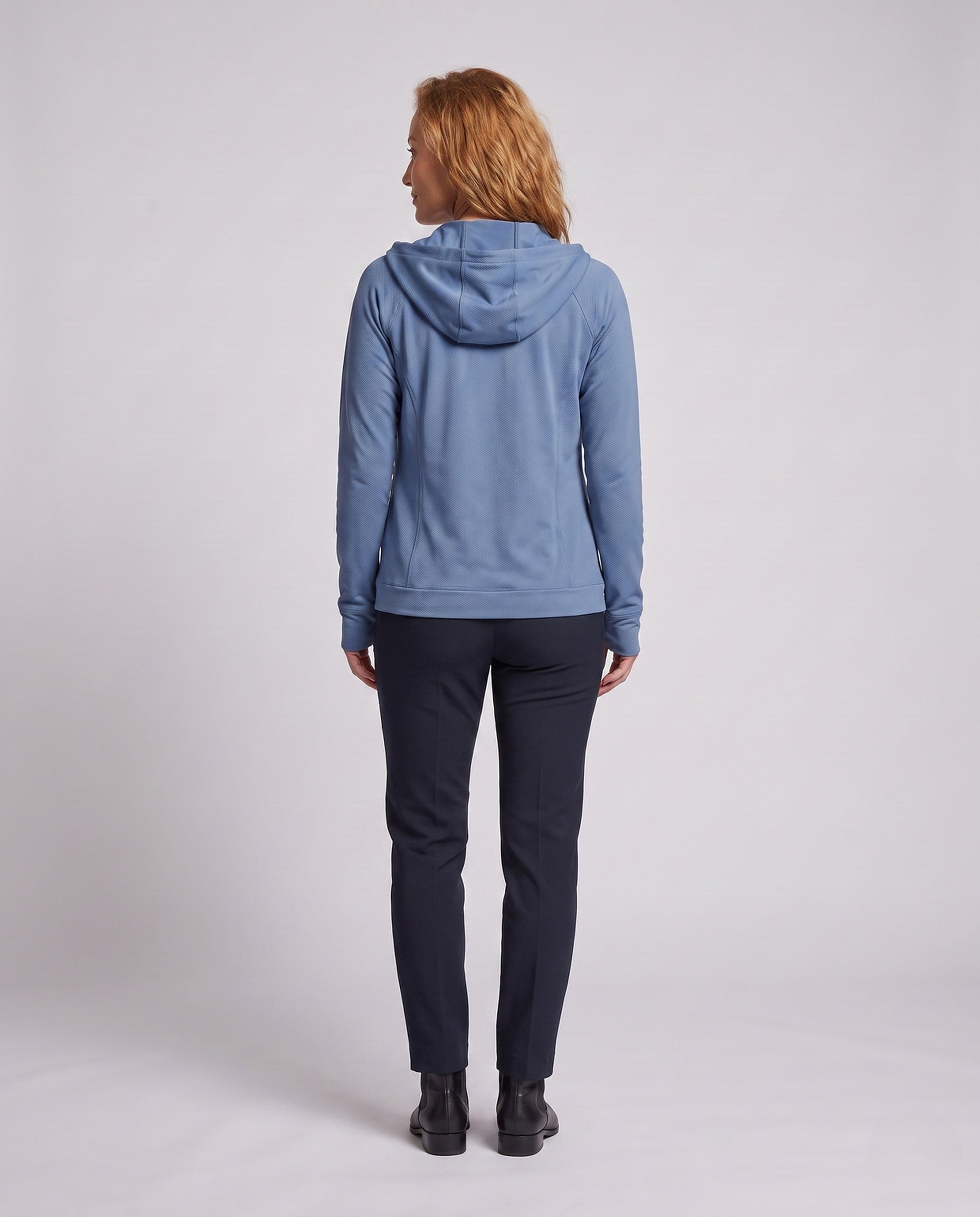 Women's Breathable Sports Jacket with Hood and Full-Length Zipper - Back View