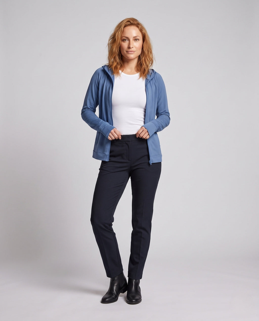 Women's Breathable Sports Jacket with Hood and Full-Length Zipper - Front View
