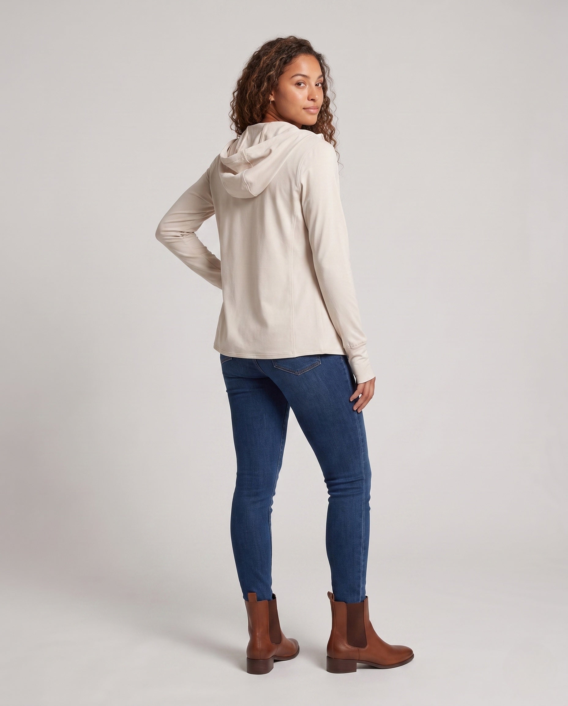Women's Athletic and UV Protection Jacket with Adjustable Hood - Back View