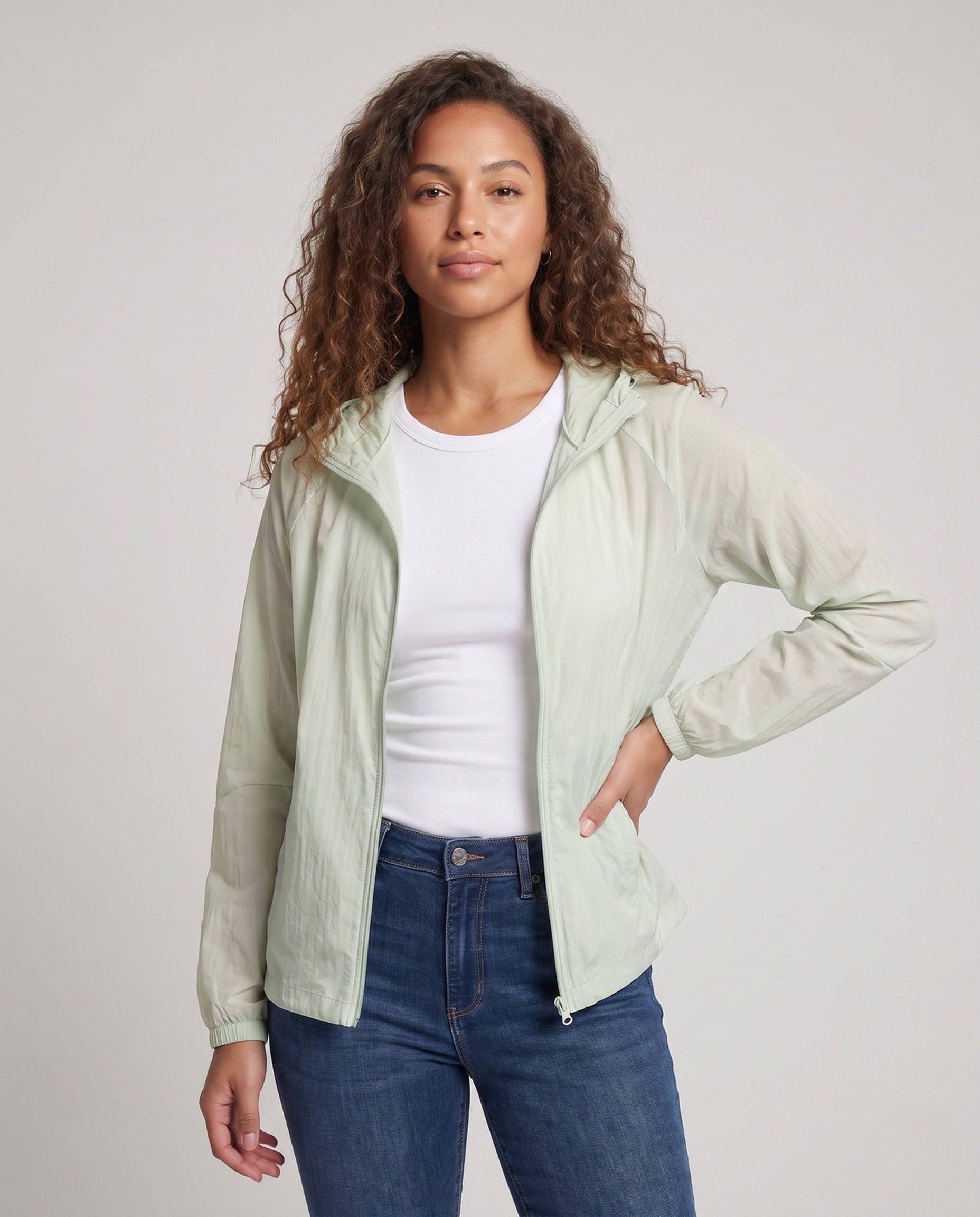 Women's Breathable UV Protection Jacket with Adjustable Hood - Upper Body View