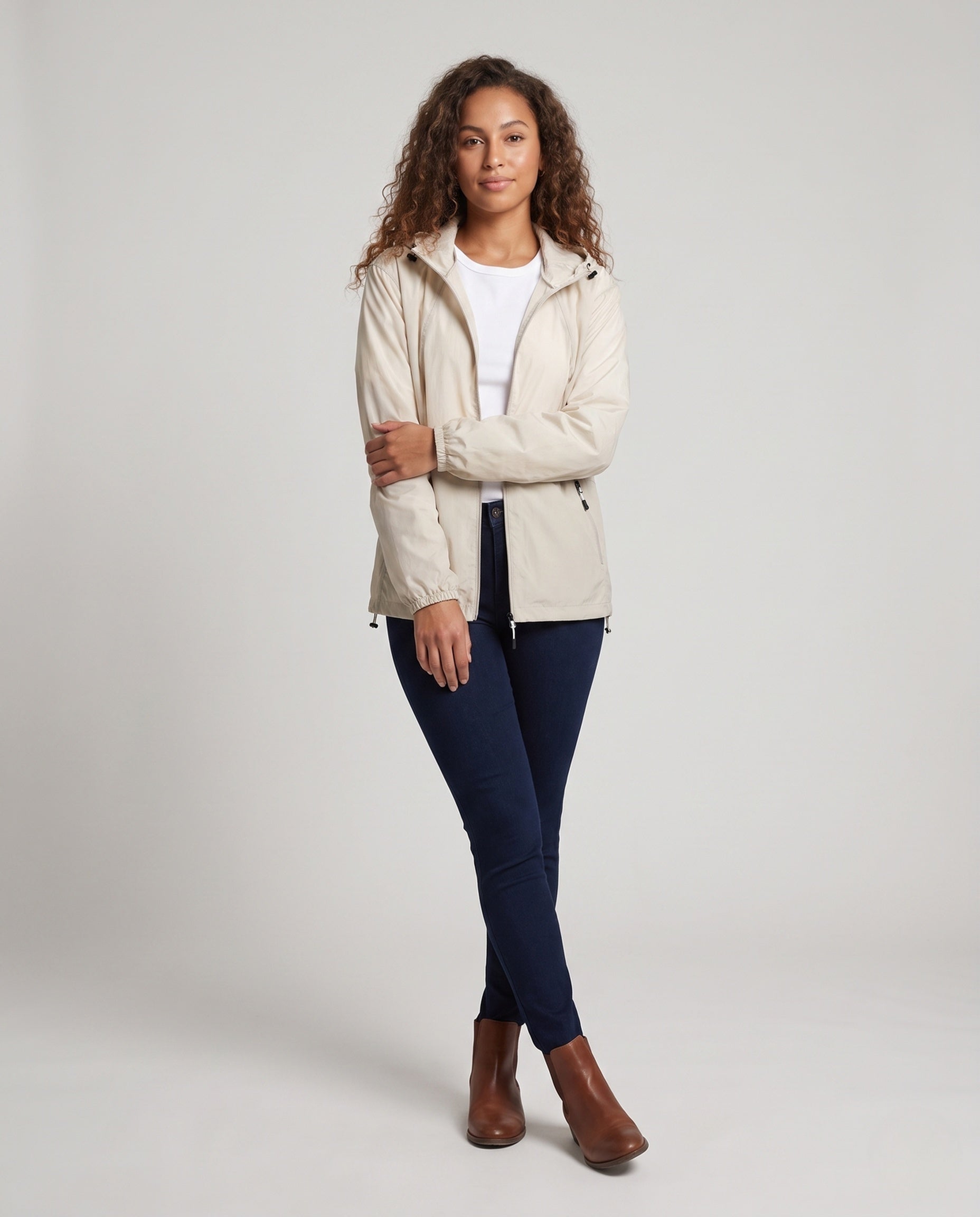 Women's Breathable Windbreaker Jacket with Adjustable Hood - Front View