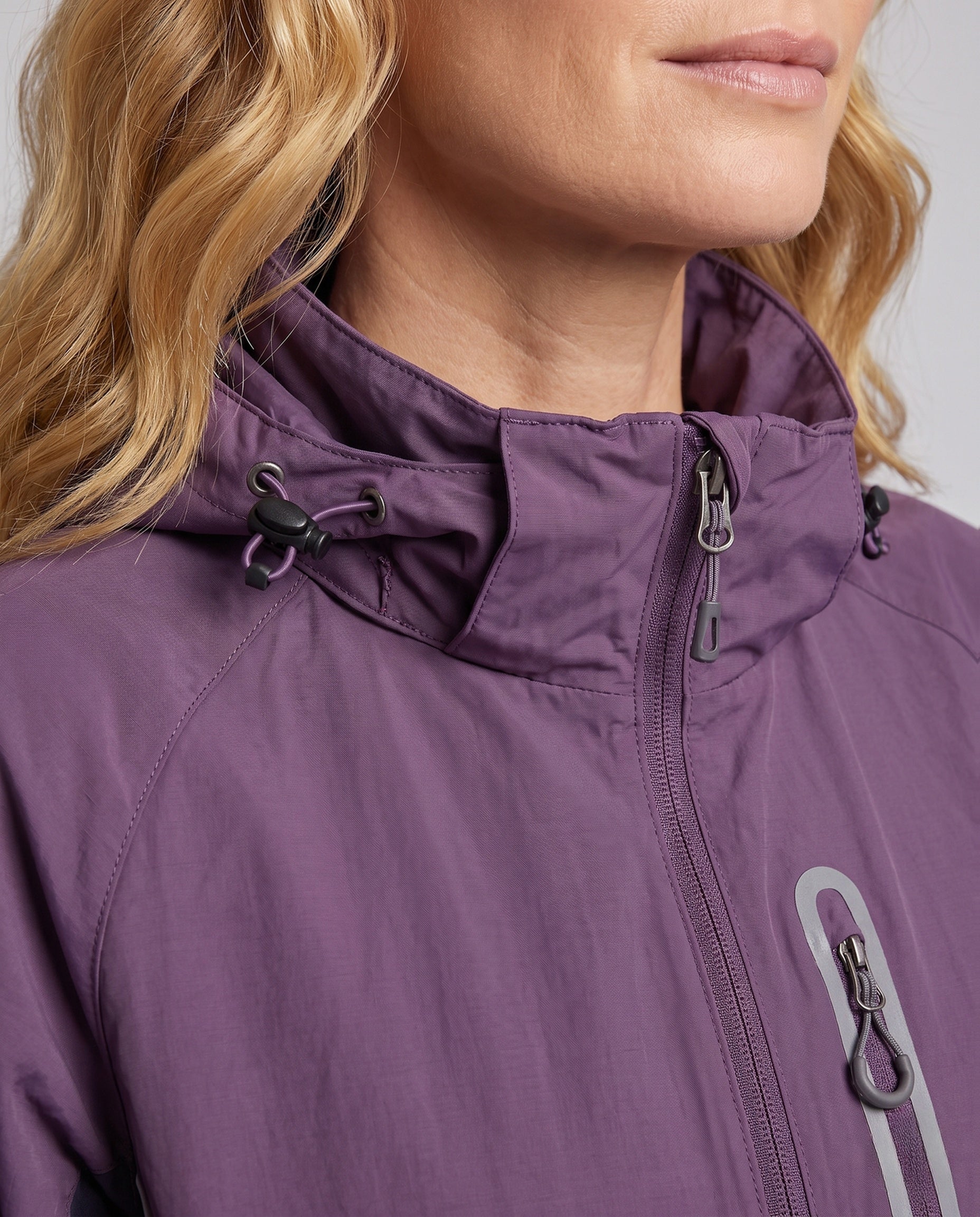 Women's Lightweight Functional Jacket with Adjustable Hood Design - Close-Up Detail