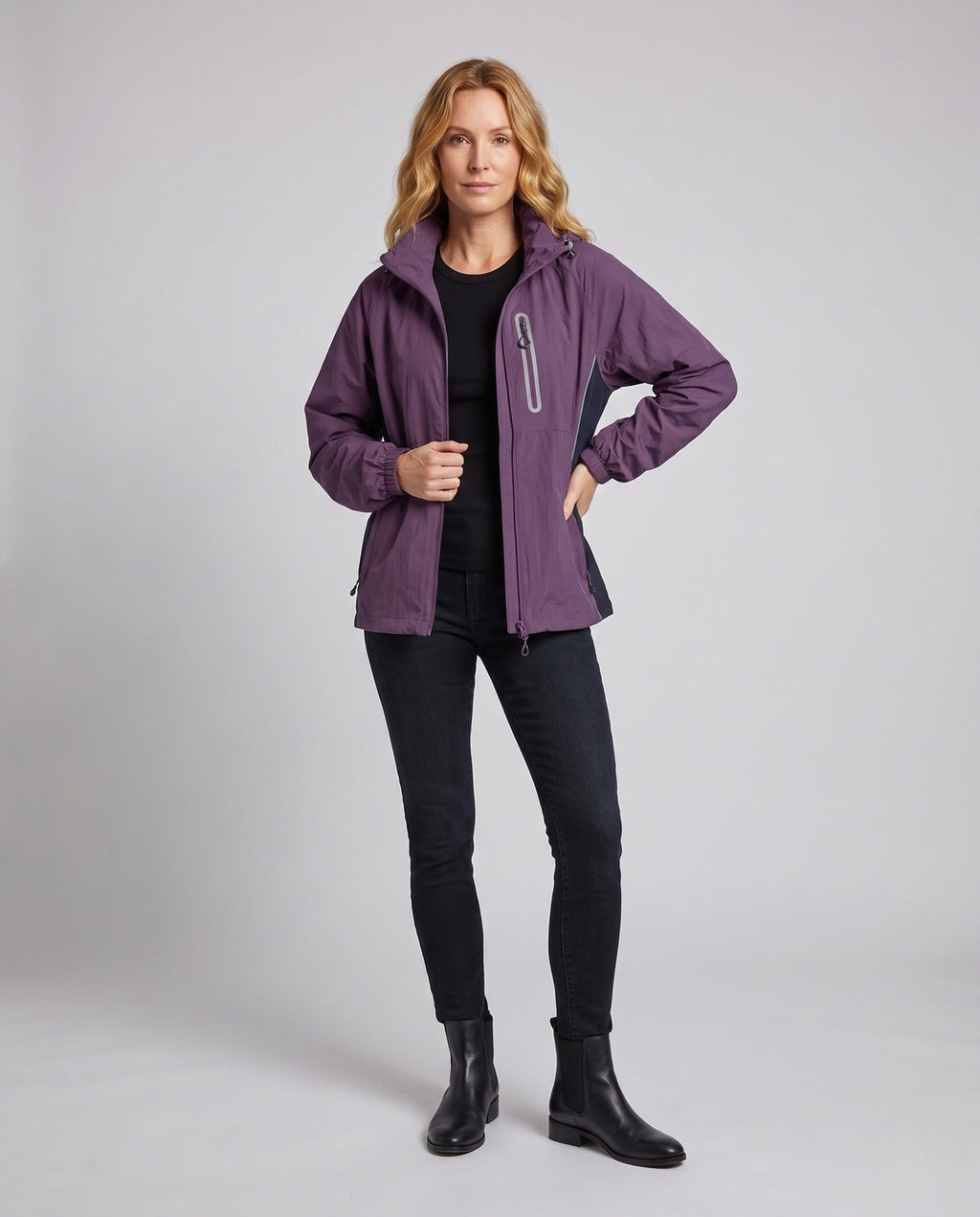 Women's Lightweight Functional Jacket with Adjustable Hood Design - Front View