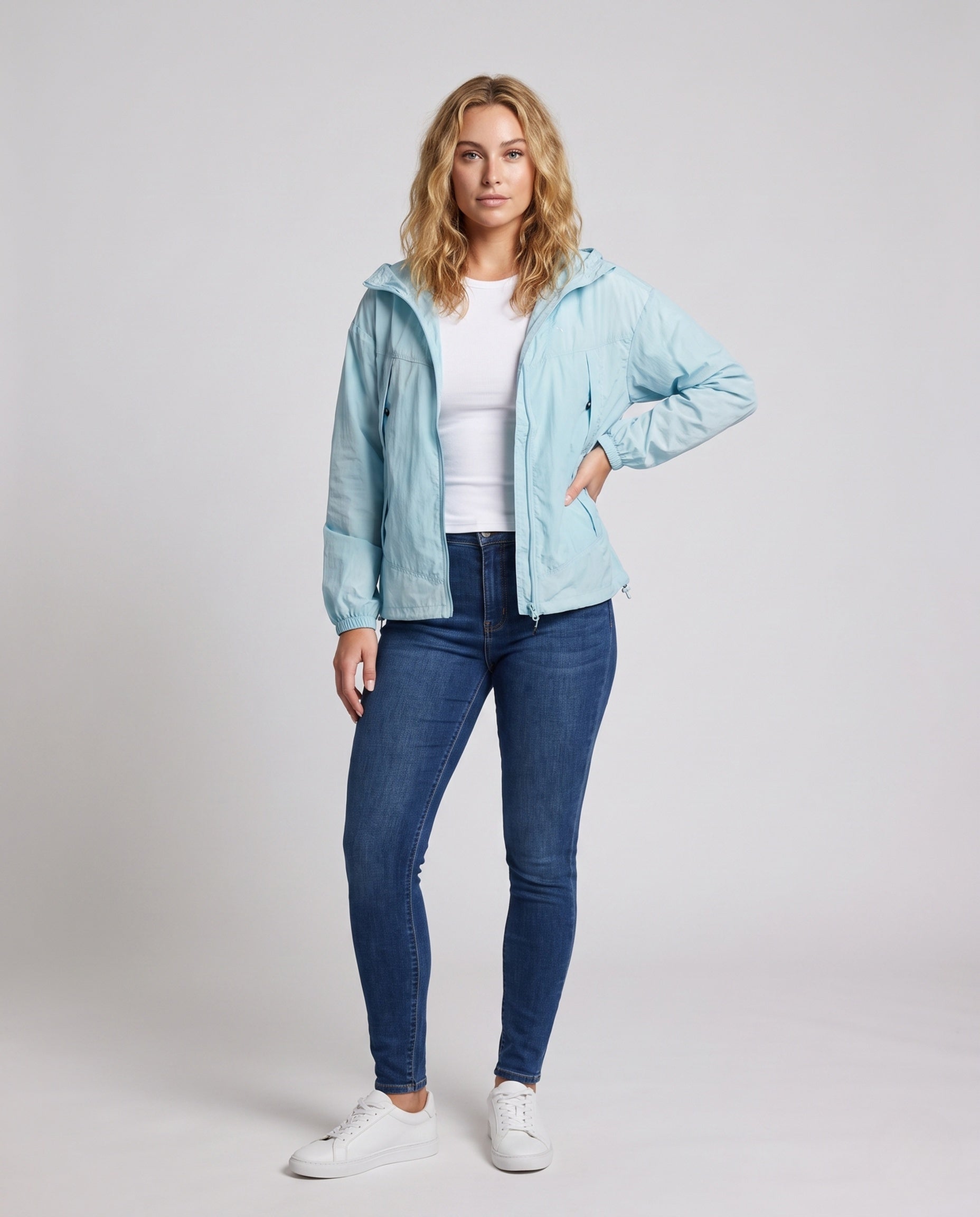 Women's Lightweight Outdoor Jacket with Packable Hood Design - Front View