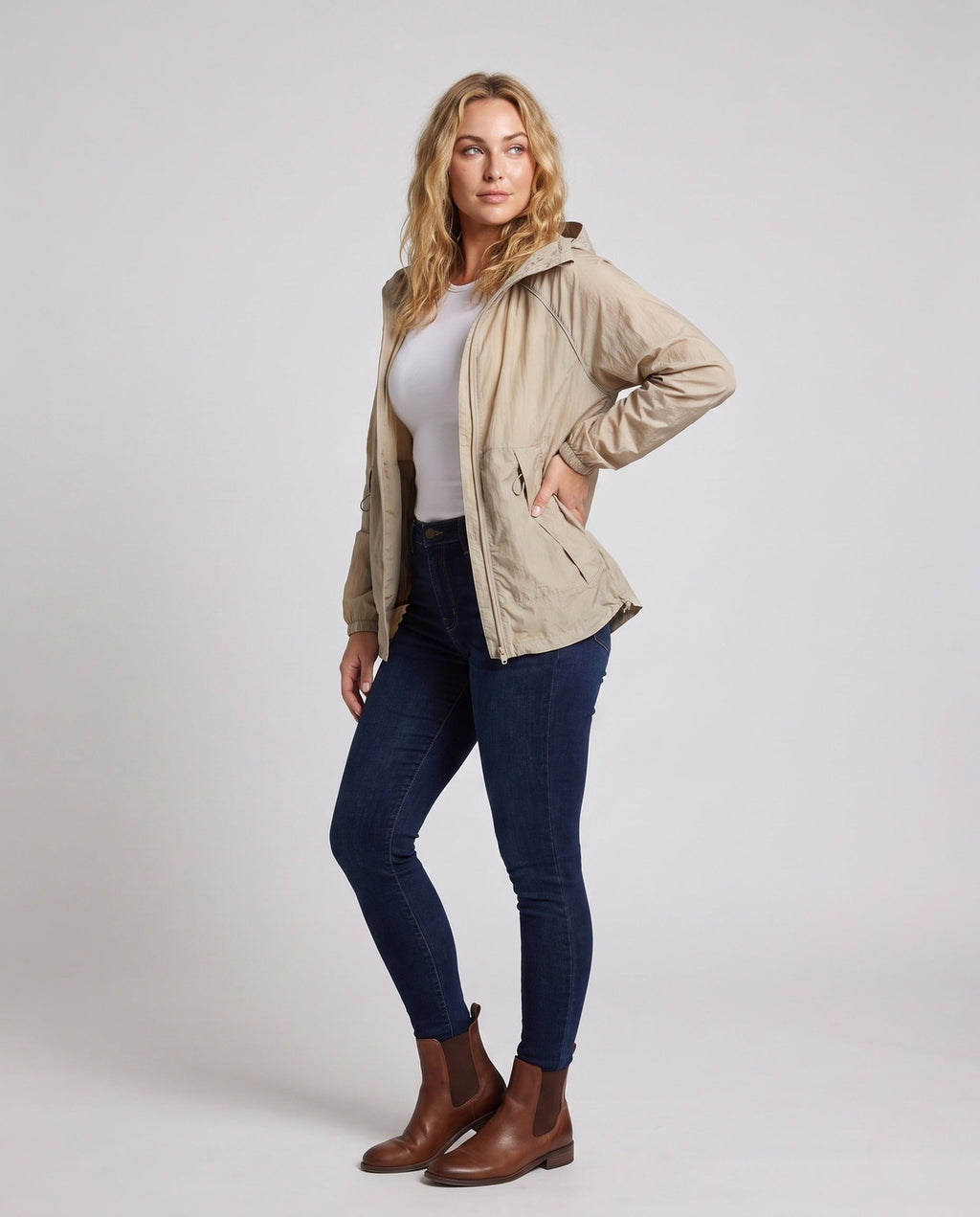 Women's Lightweight Outdoor Jacket with Adjustable Hood Design - Front View
