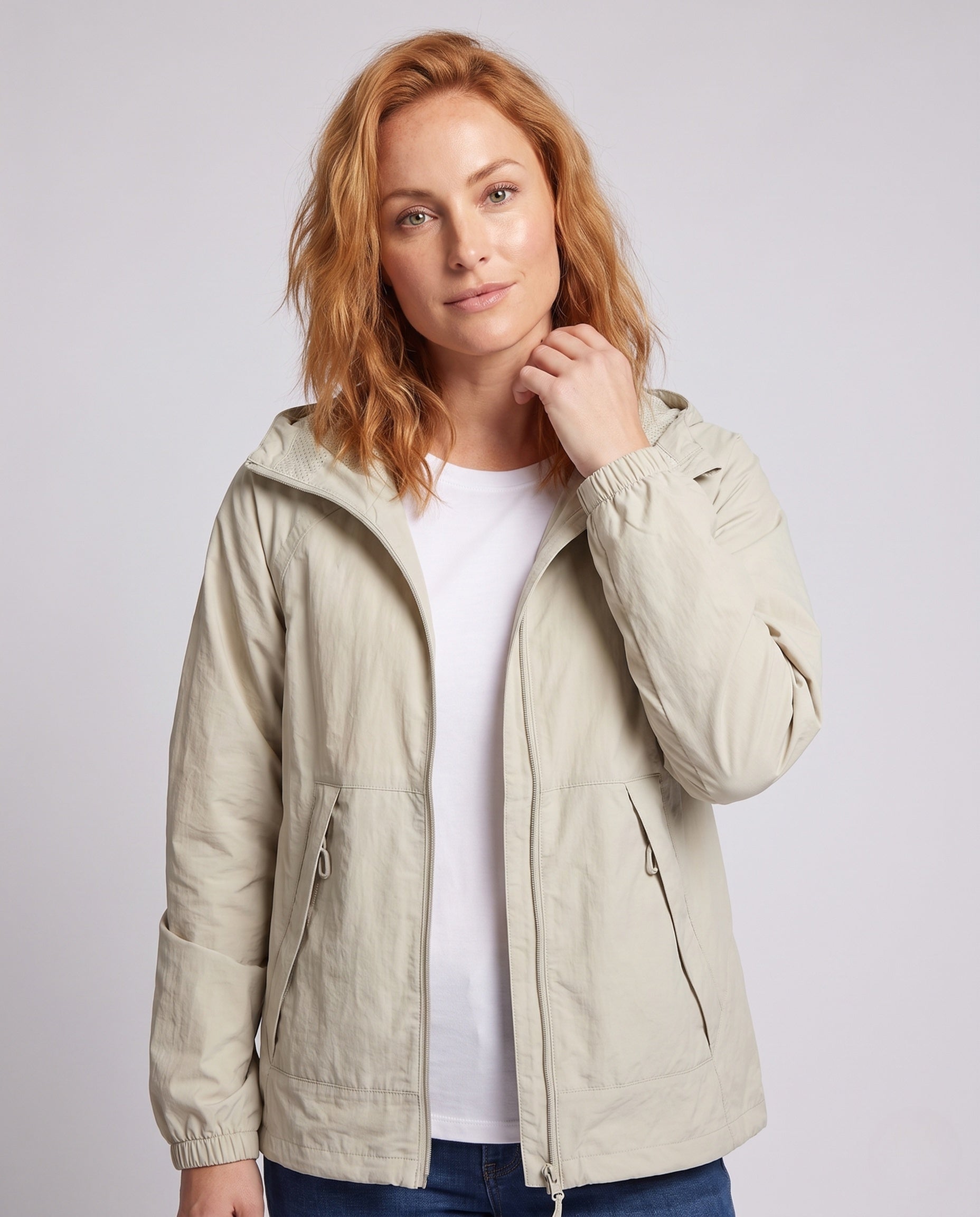 Women's Lightweight and Breathable Jacket with High Collar - Upper Body View