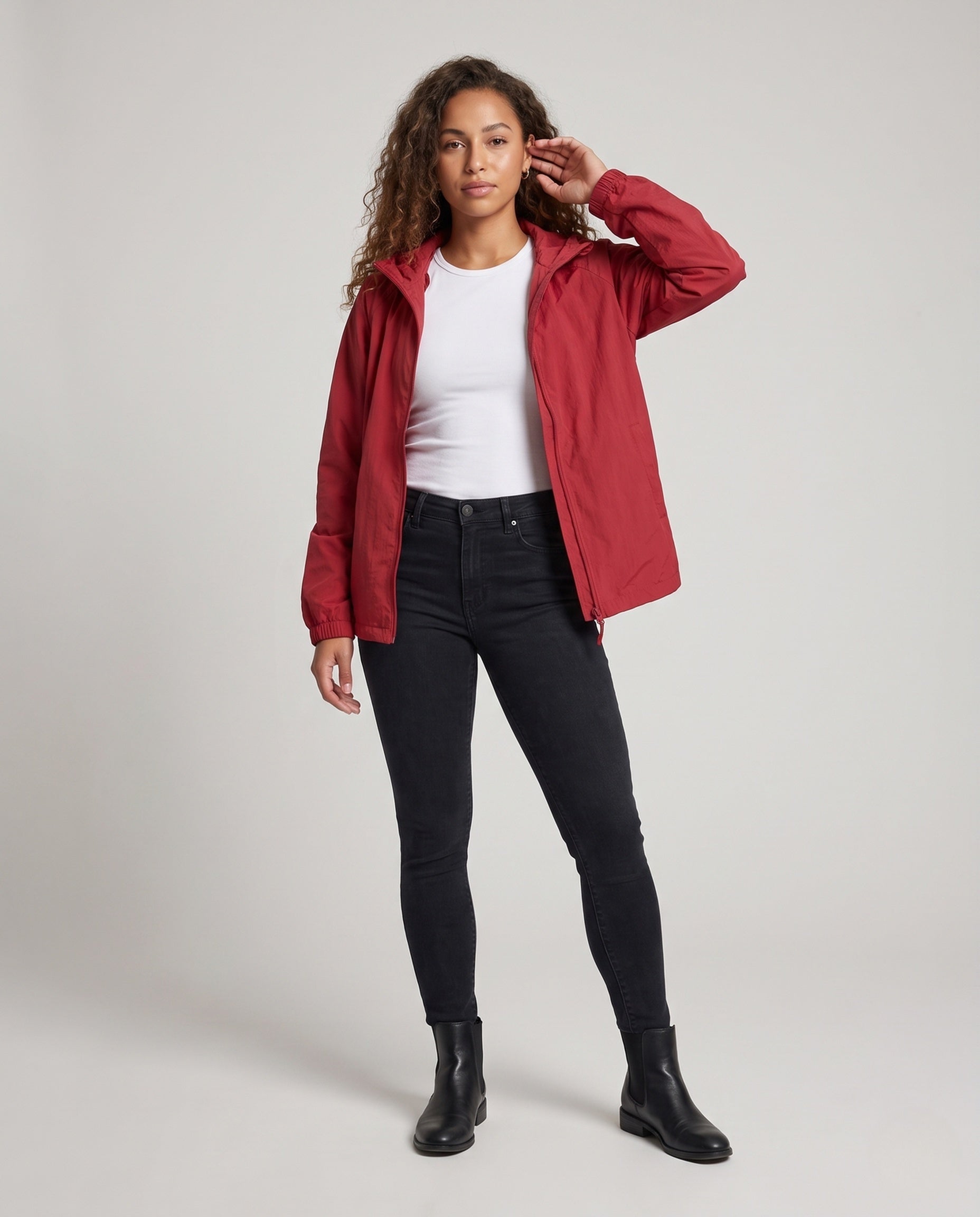 Women's Lightweight Windbreaker Jacket with Adjustable Waistband - Front View