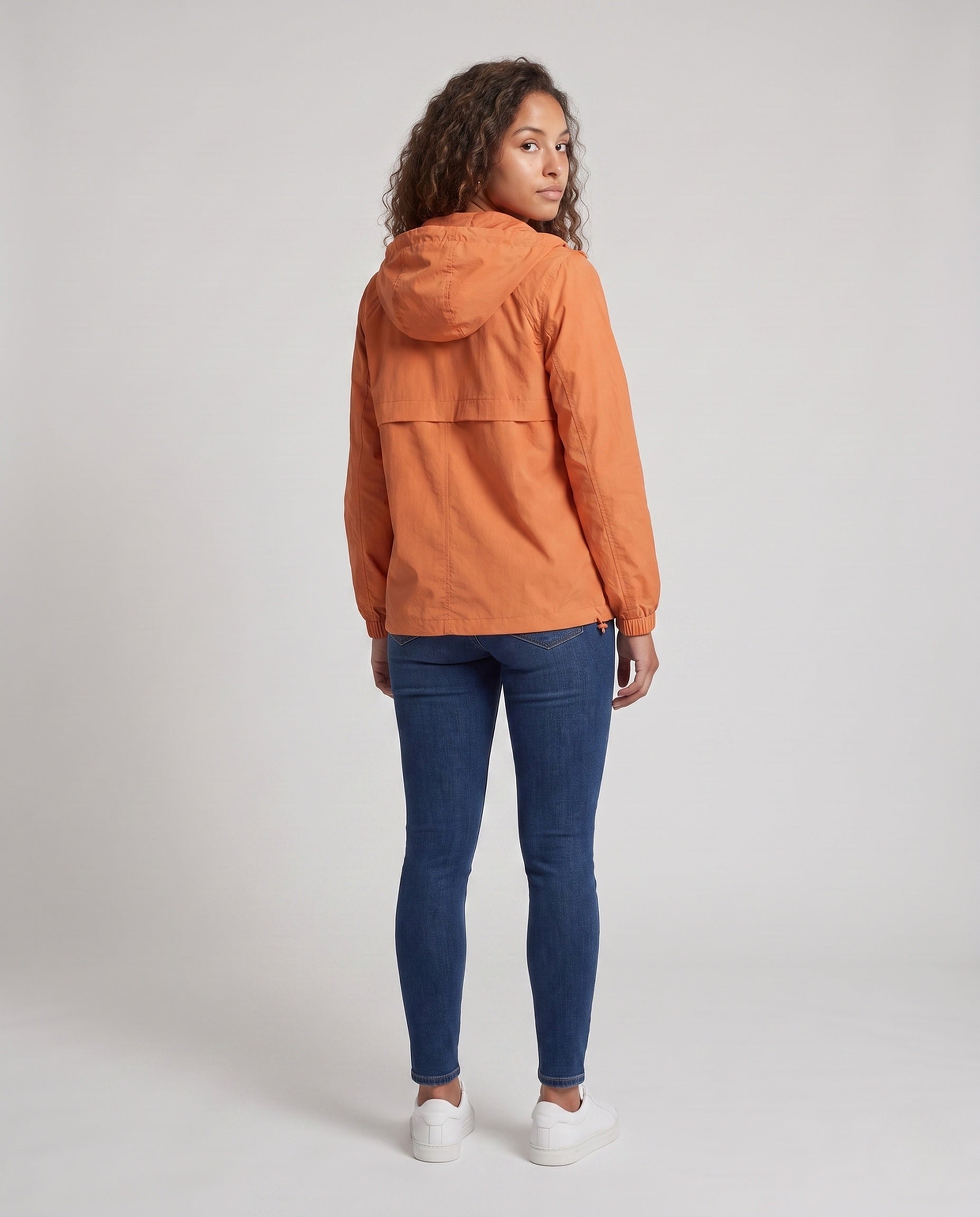 Women's Lightweight Windbreaker Jacket with Adjustable Hood - Back View