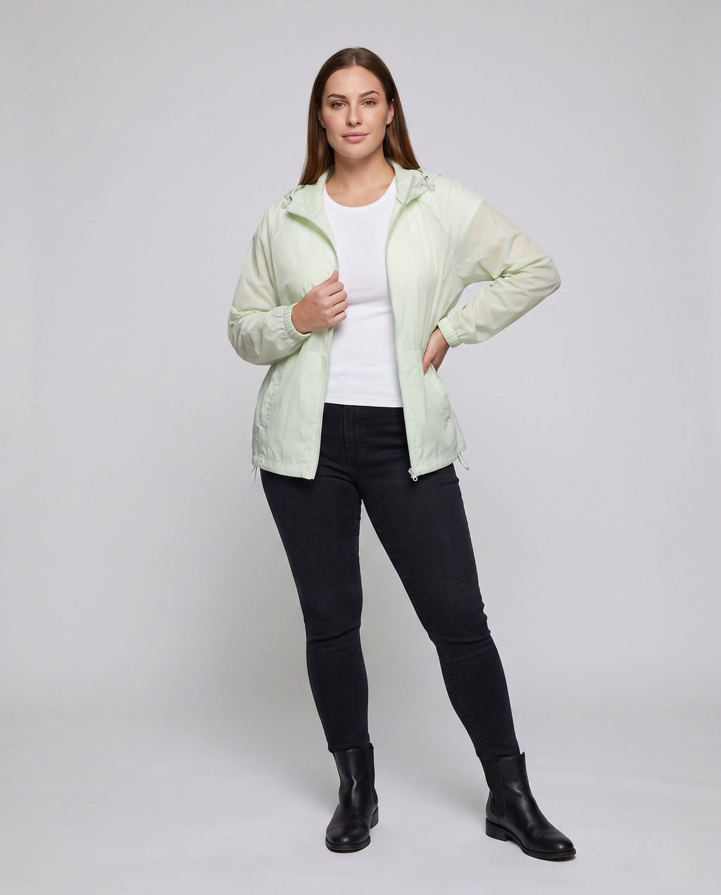 Women's Practical Windbreaker Jacket with Adjustable Hood - Front View