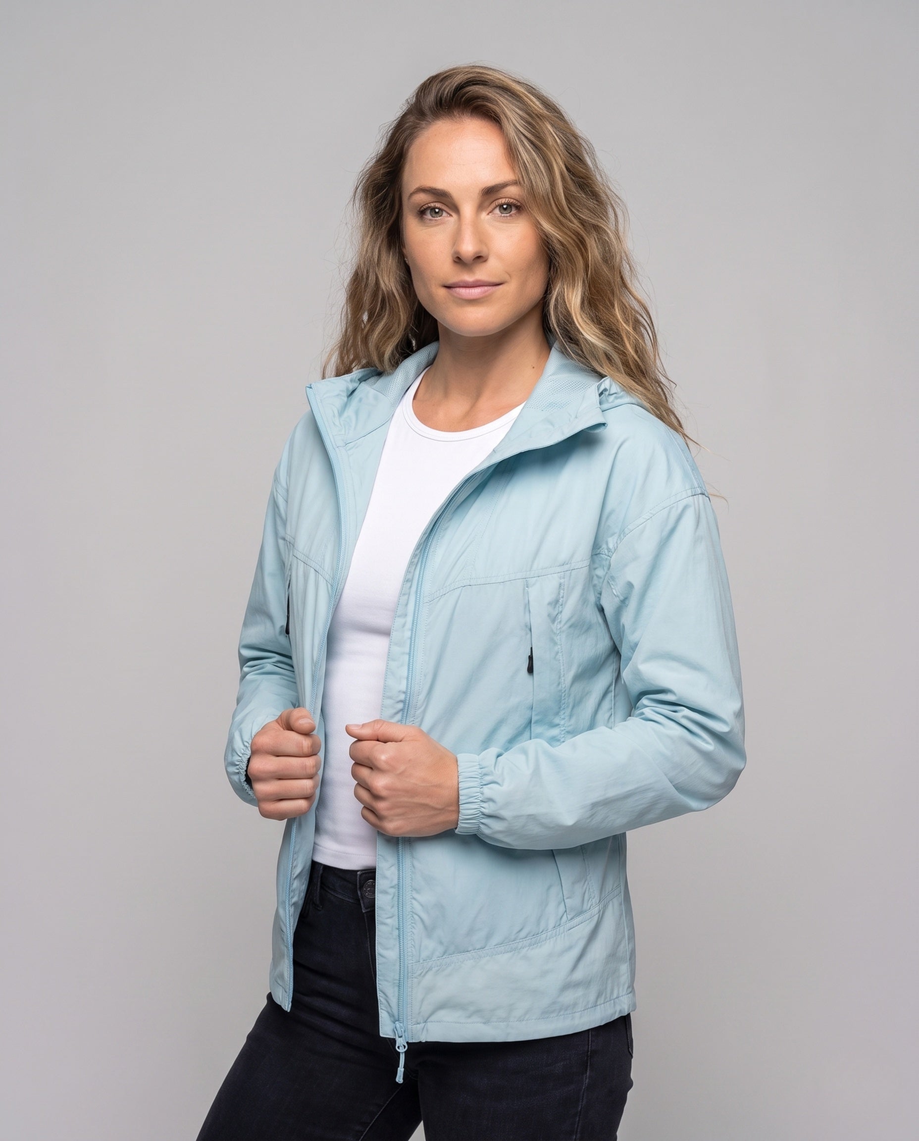Women's Ultra-Lightweight UV Protection Jacket with Integrated Hood - Upper Body View