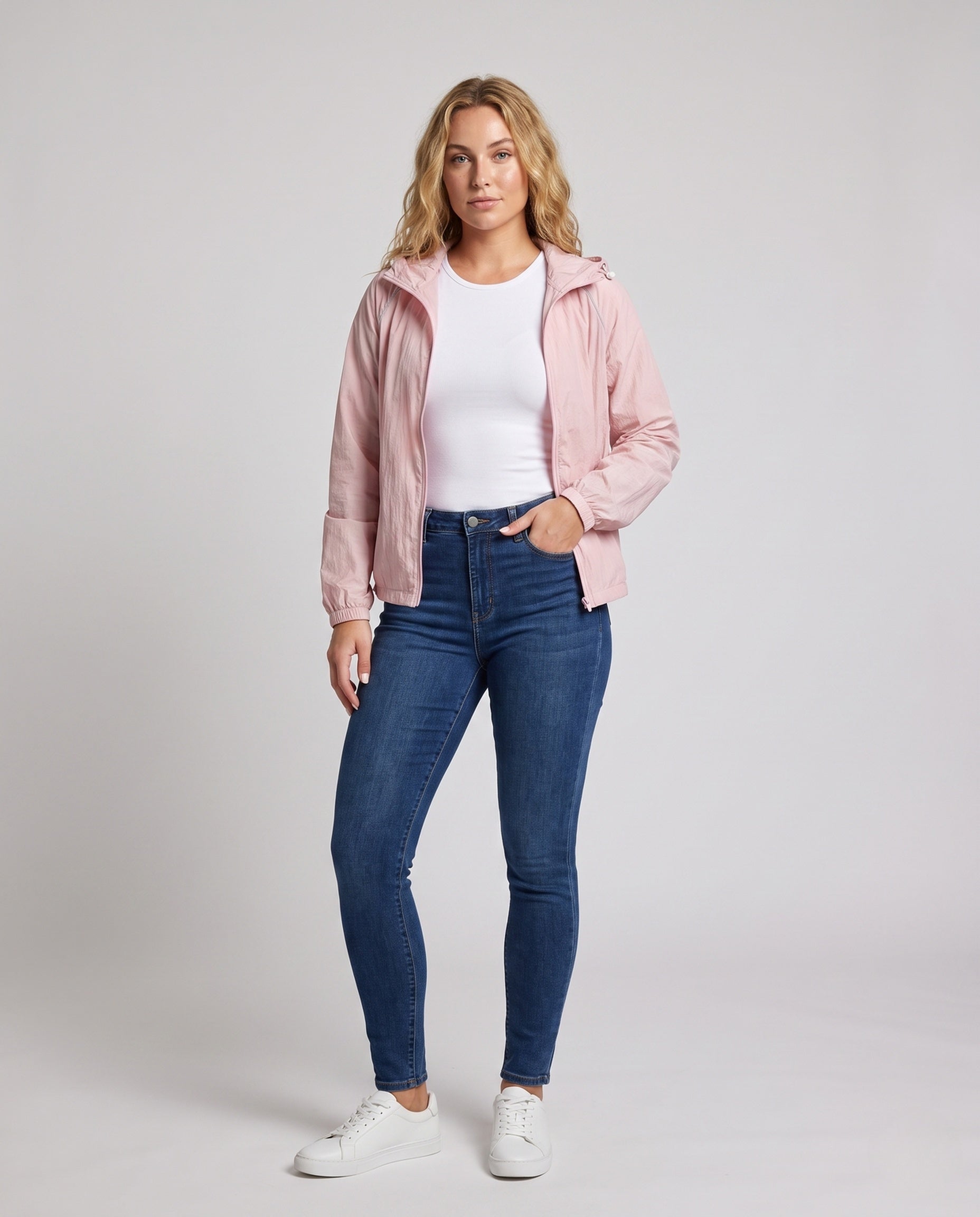 Women's UV Protection Jacket with Breathable Material, Adjustable Hood - Front View