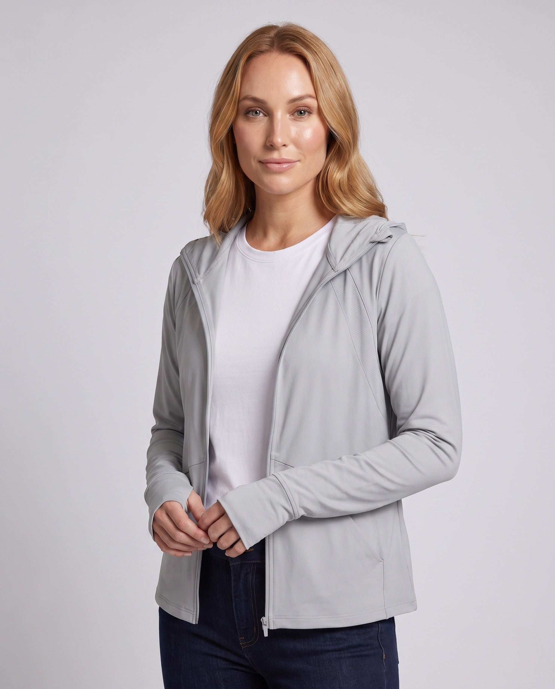 Women's Lightweight UV Protection Hooded Jacket with Zipper - Upper Body View