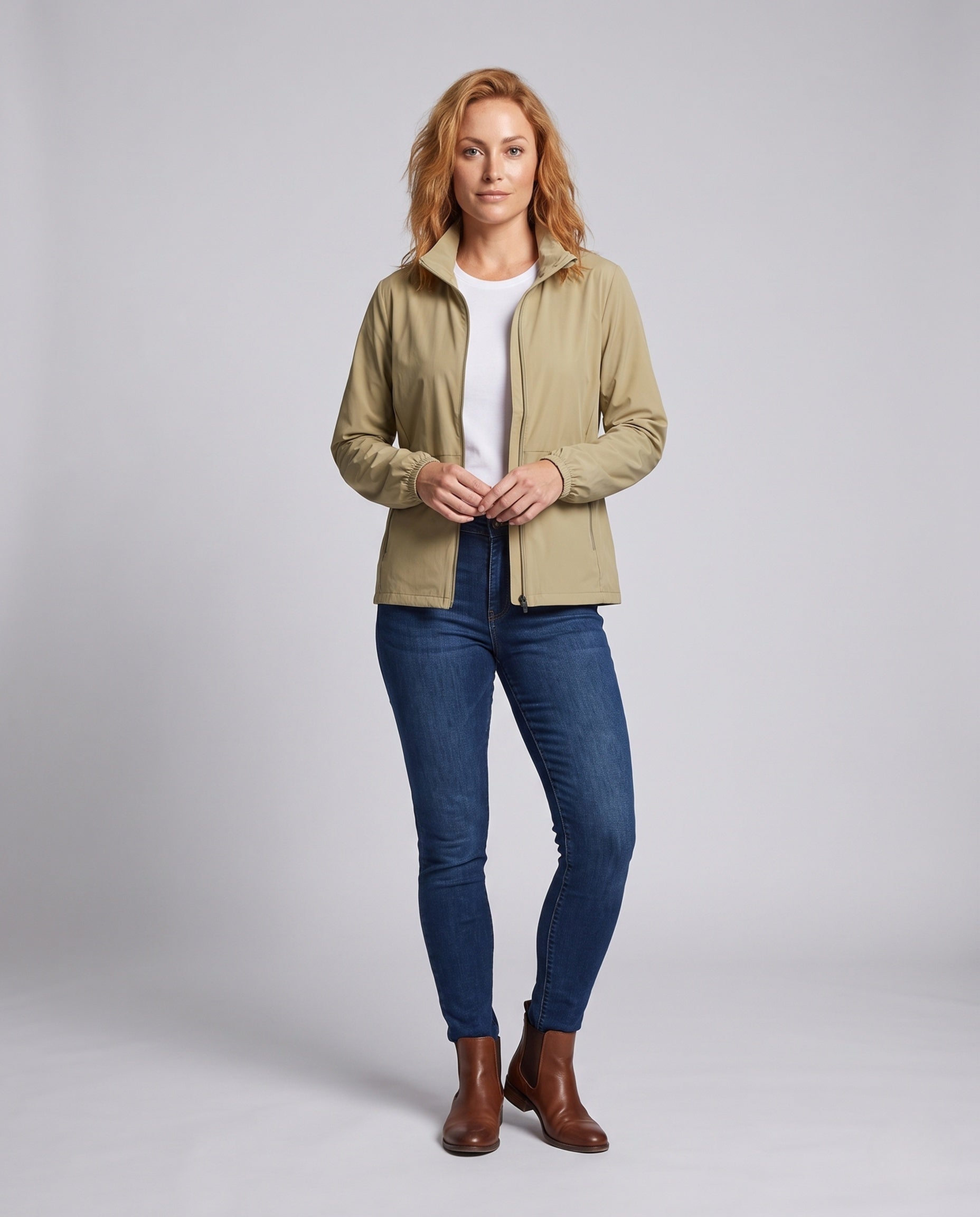 Women's Ultra-Light Travel Jacket with Stand-Up Collar - Front View