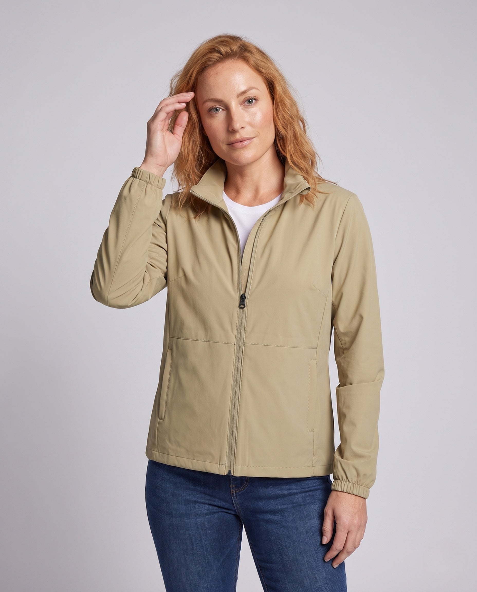 Women's Ultra-Light Travel Jacket with Stand-Up Collar - Upper Body View