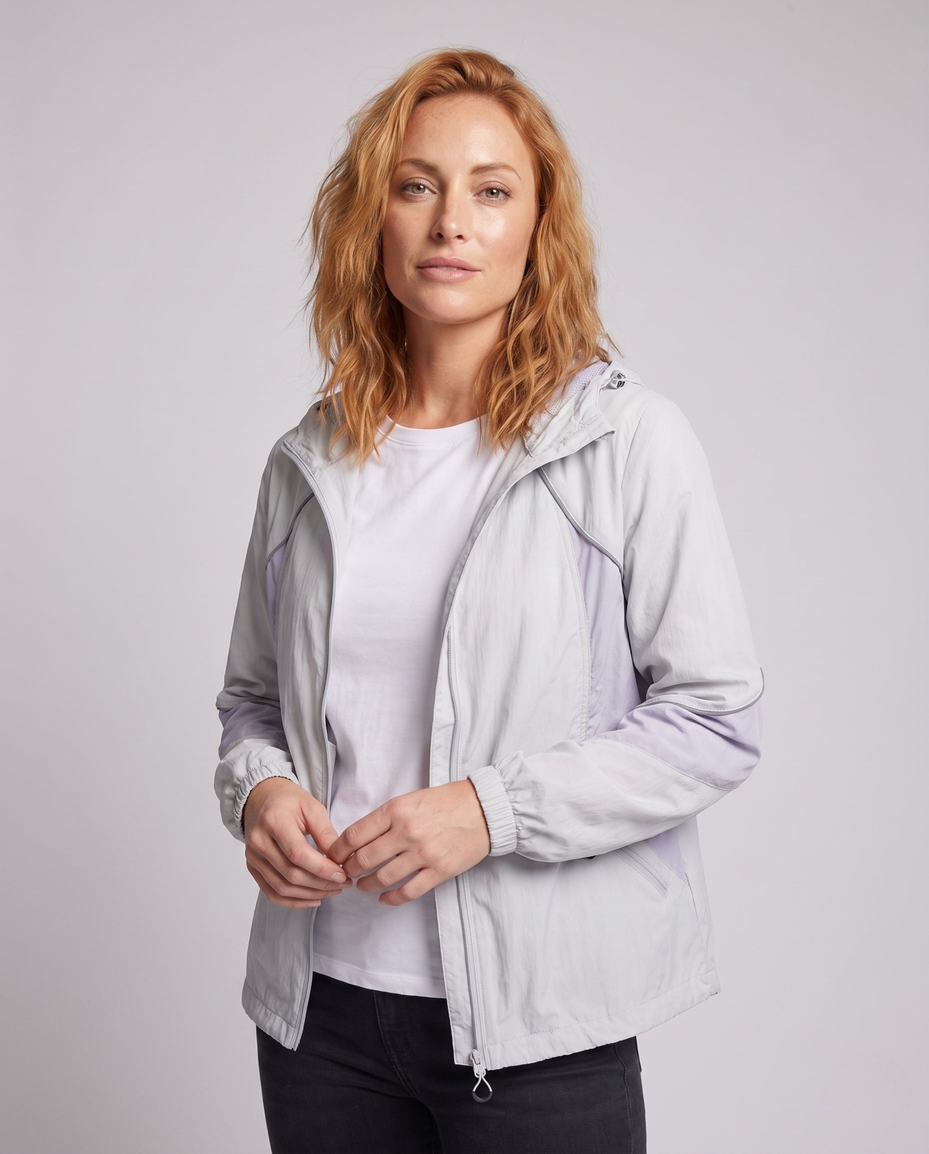 Women's Ultra-Light Hiking and Everyday Jacket with Hood - Upper Body View