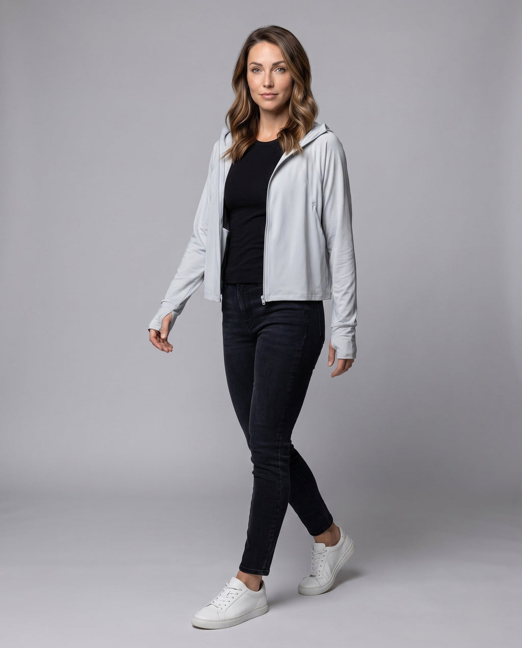 Unisex Hooded Sun Protection Jacket with Extended Visor Brim - Front View