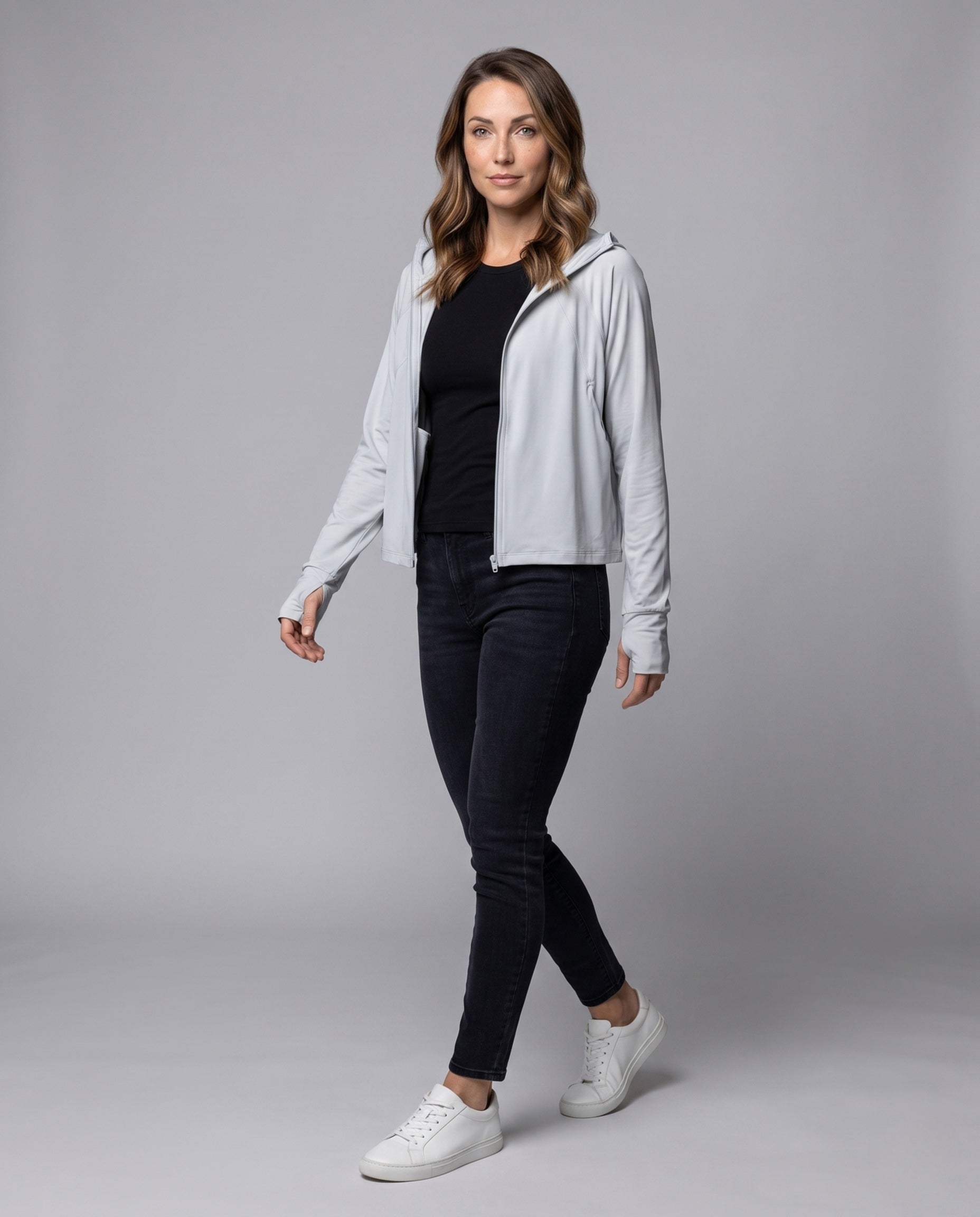 Unisex Hooded Sun Protection Jacket with Extended Visor Brim - Front View