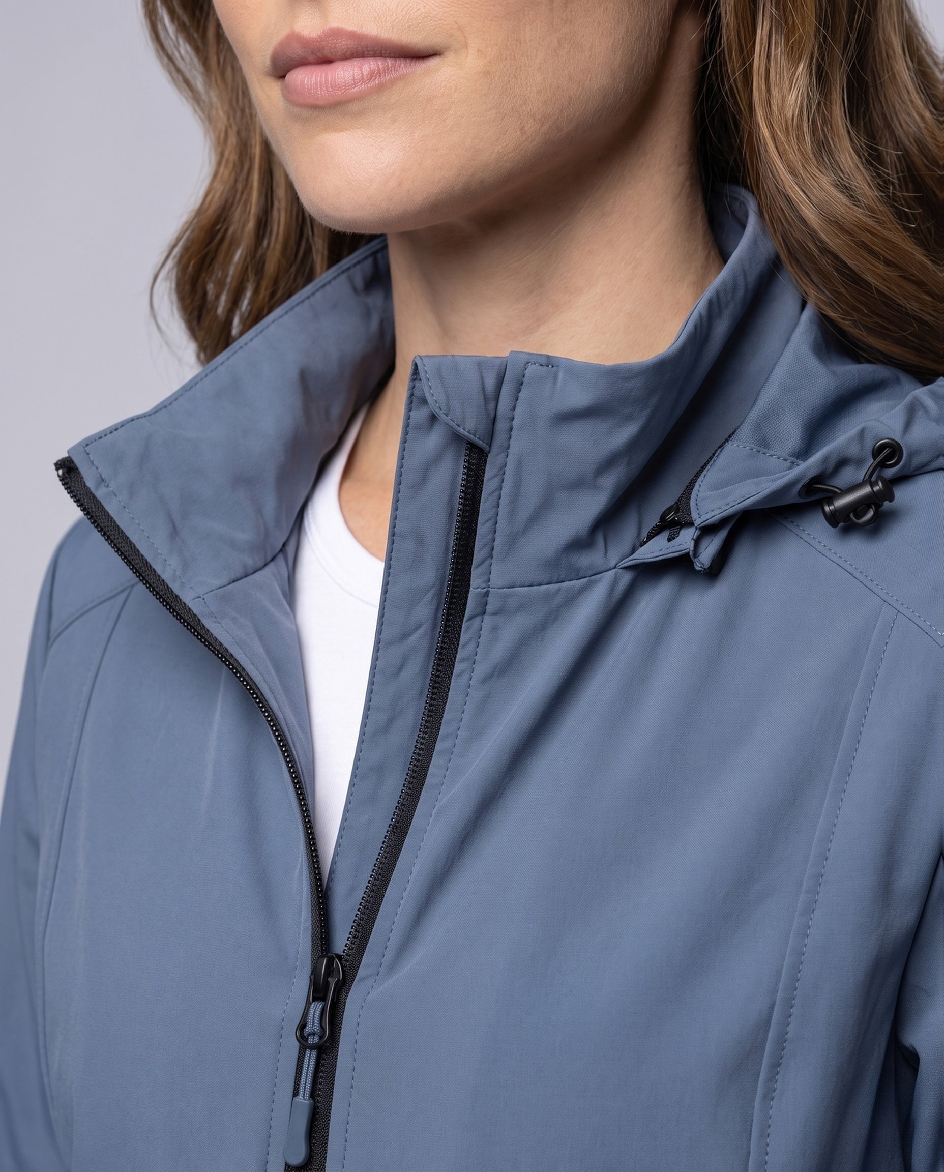 Unisex Lightweight Breathable Rain Jacket with Adjustable Hood - Close-Up Detail