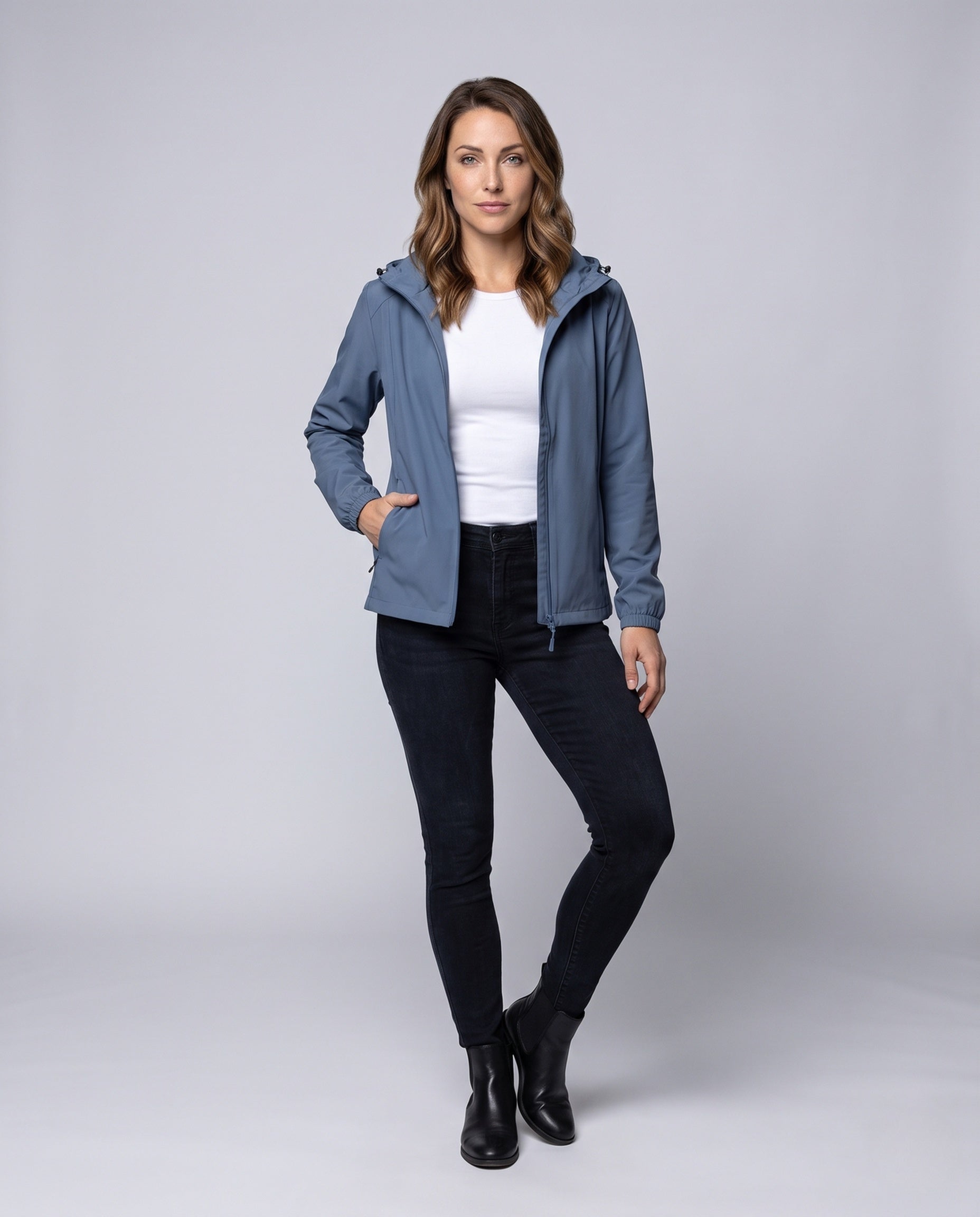 Unisex Lightweight Breathable Rain Jacket with Adjustable Hood - Front View
