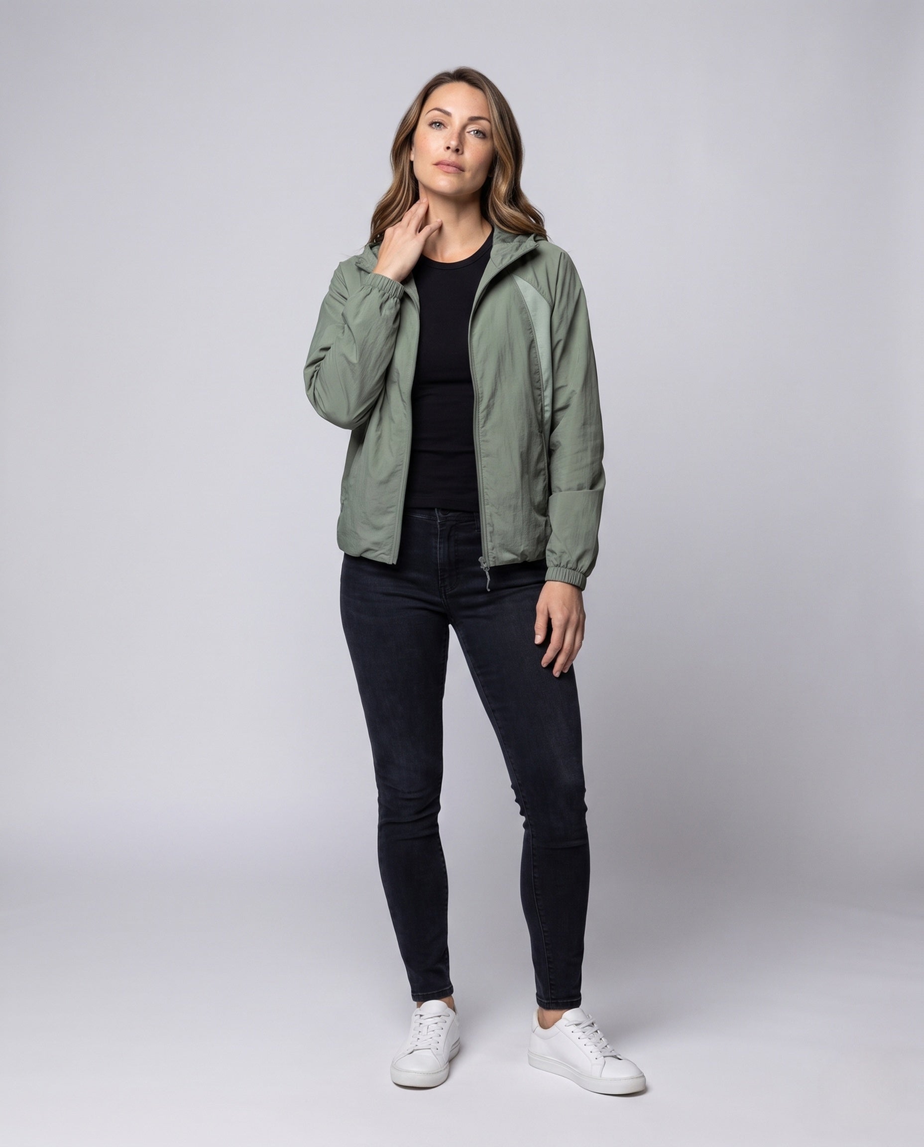 Unisex Lightweight Running and Wind Jacket with Hood - Front View
