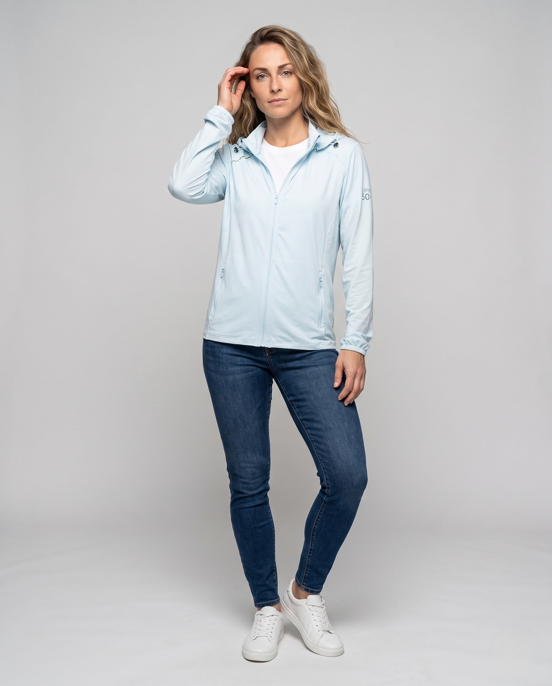 Unisex Lightweight UV Protection Hoodie Jacket with Full Zipper - Front View