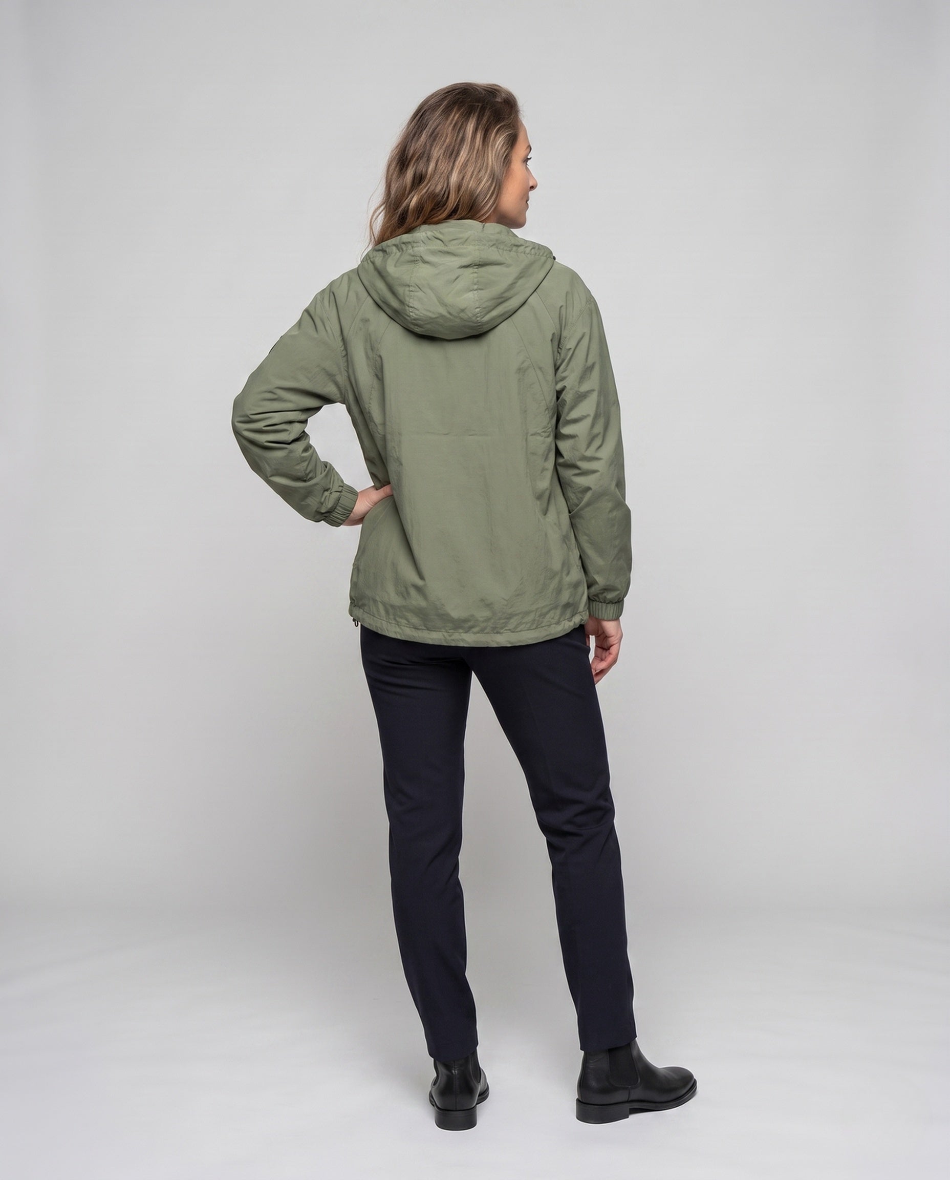 Unisex Lightweight Windproof Hooded Jacket in Oversized Cut - Back View