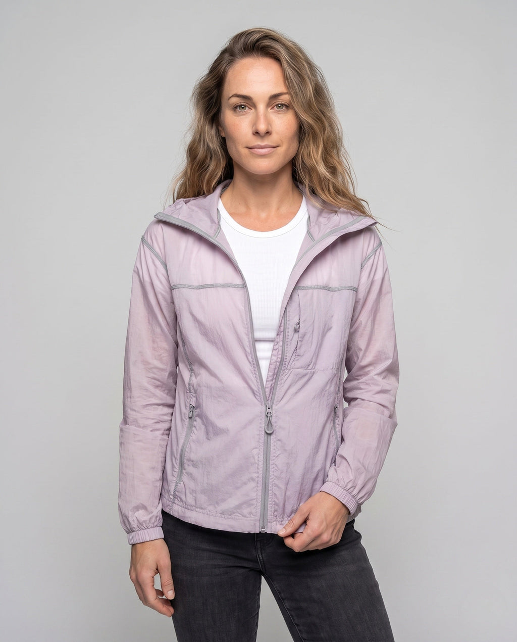 Unisex Minimalist All-Weather Outdoor Jacket with Hood - Upper Body View